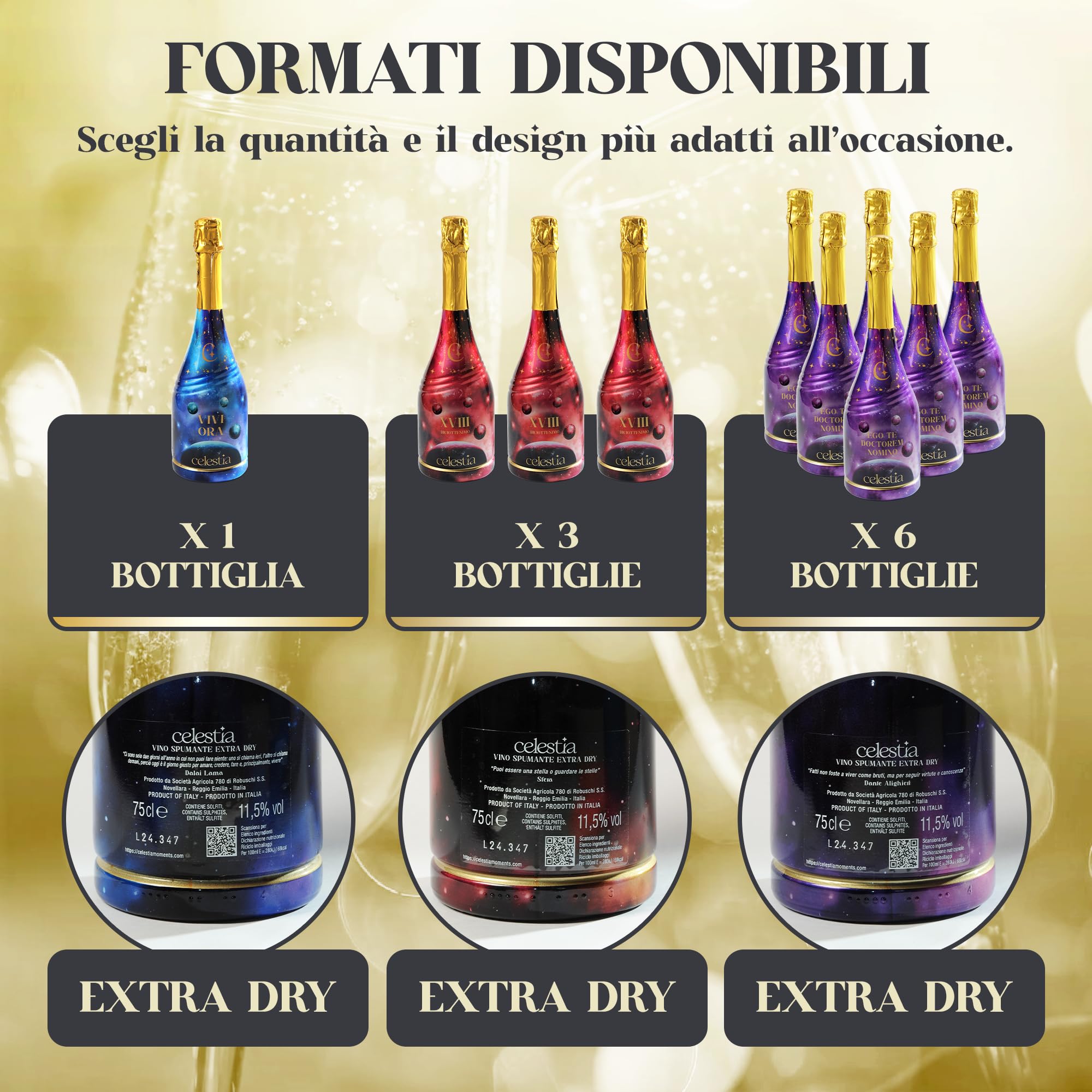 VIVI ORA Vino Spumante Extra Dry 0,75L – Metodo Charmat | Unica per originalità pensiero e lavorazione | 11,5% vol | Ideale per Brindisi, Lauree, Battesimi | Servizio 4–6°C