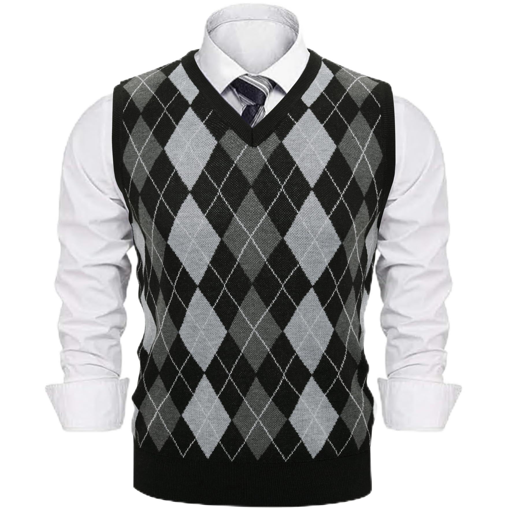 Sykooria Gilet Maglione da Uomo con Scollo V Maglioncino Smanicato Senza Maniche Pullover Gilet Cotone in Maglia Invernale Maglioni e Cardigan da Uomo Casual