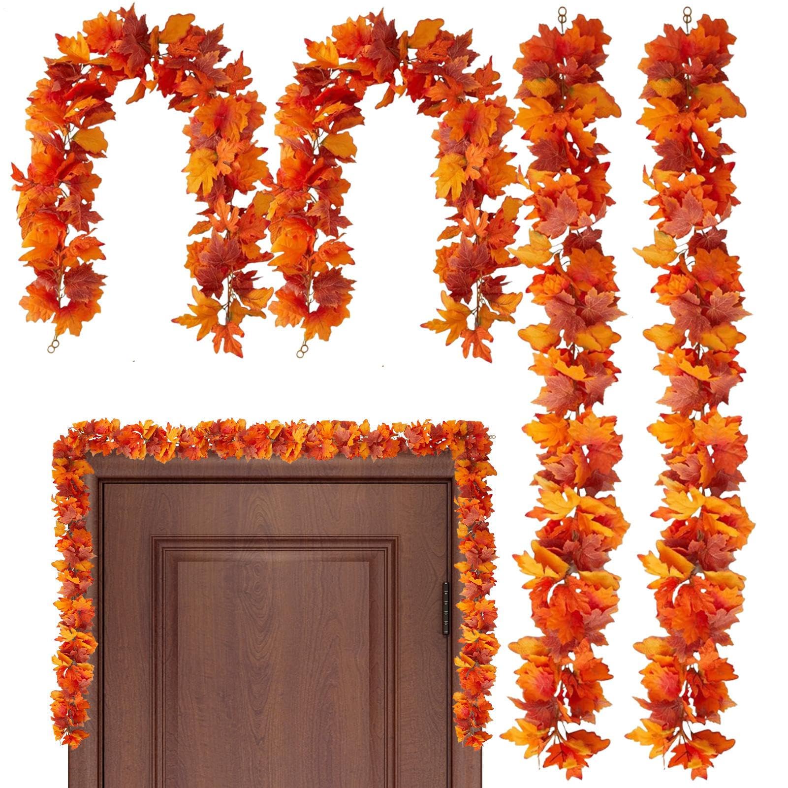 Guirlande automnale Teksome avec 4 feuilles d'automne artificielles pour decoration mur et jardin