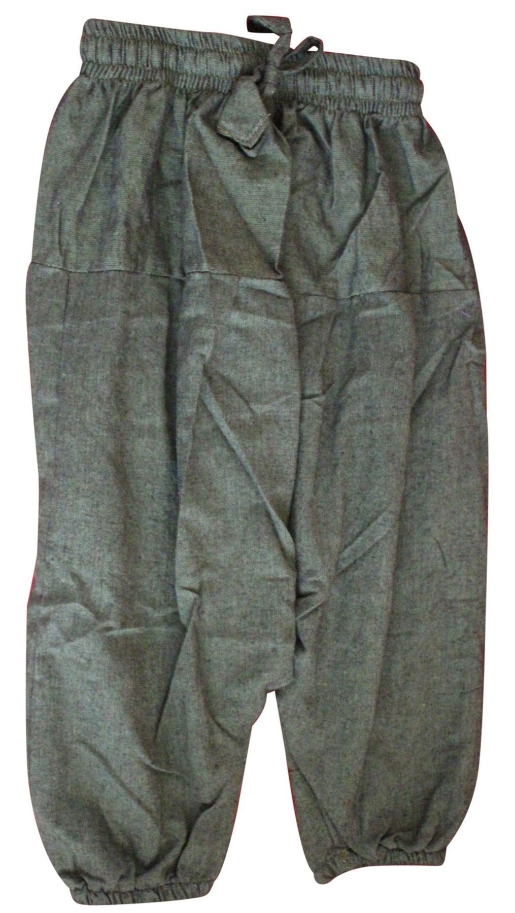 SHOPOHOLIC FASHION Children's Boho Cotton Loose Harem Pants High Rise Drawstring Hippie Drop Crotch Comfy Pants (3XL,Plain Green)