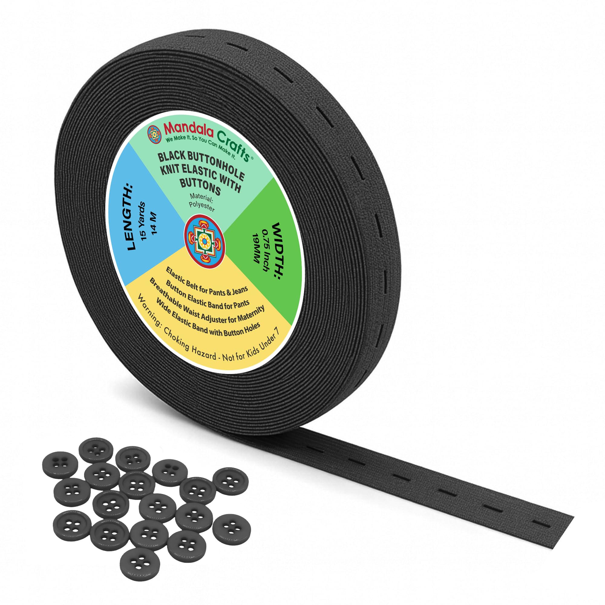 Amazon.com: Mandala Crafts Black Buttonhole Elastics Band Pants