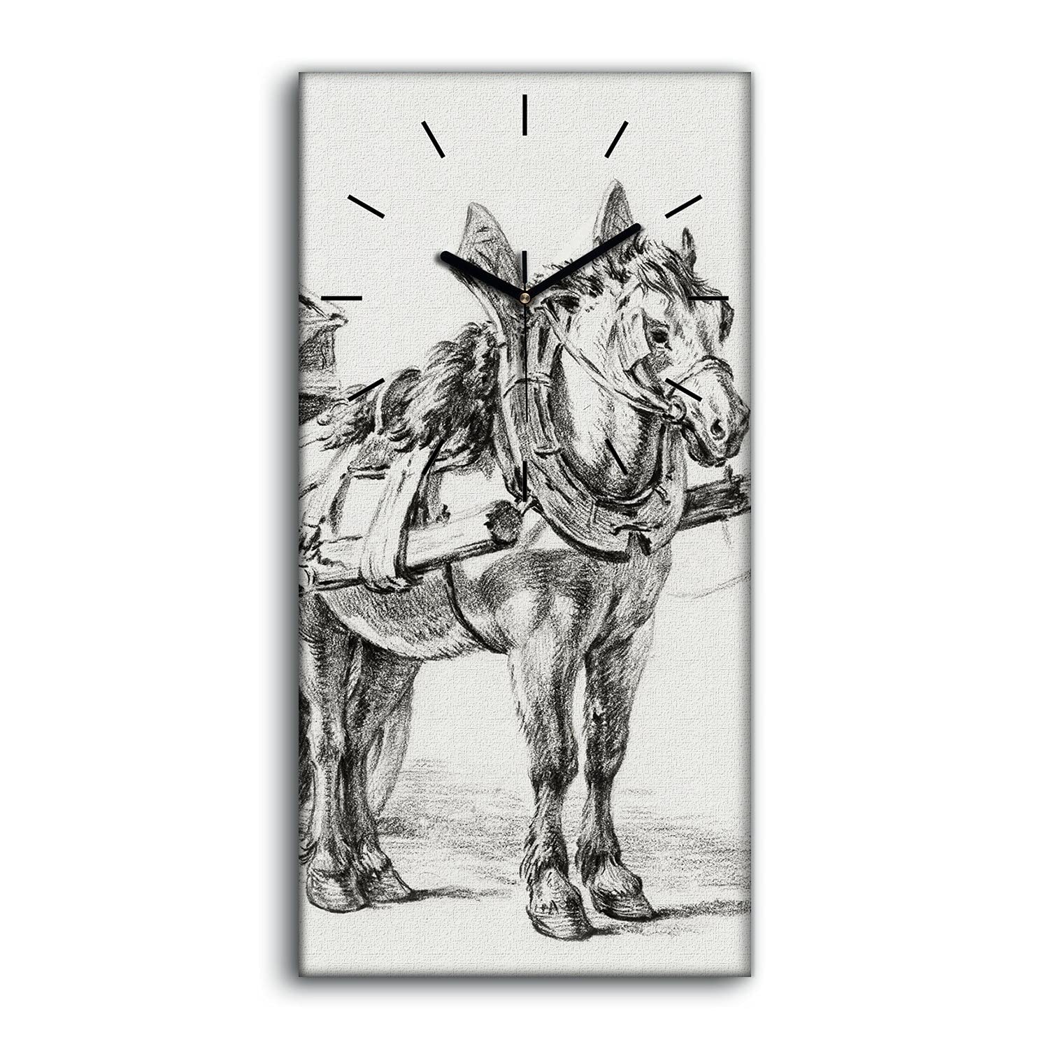 Horloge sur Toile Chevaux 30x60cm - Mécanisme Silencieux Sans Tic-Tac pour Salon et Chambre