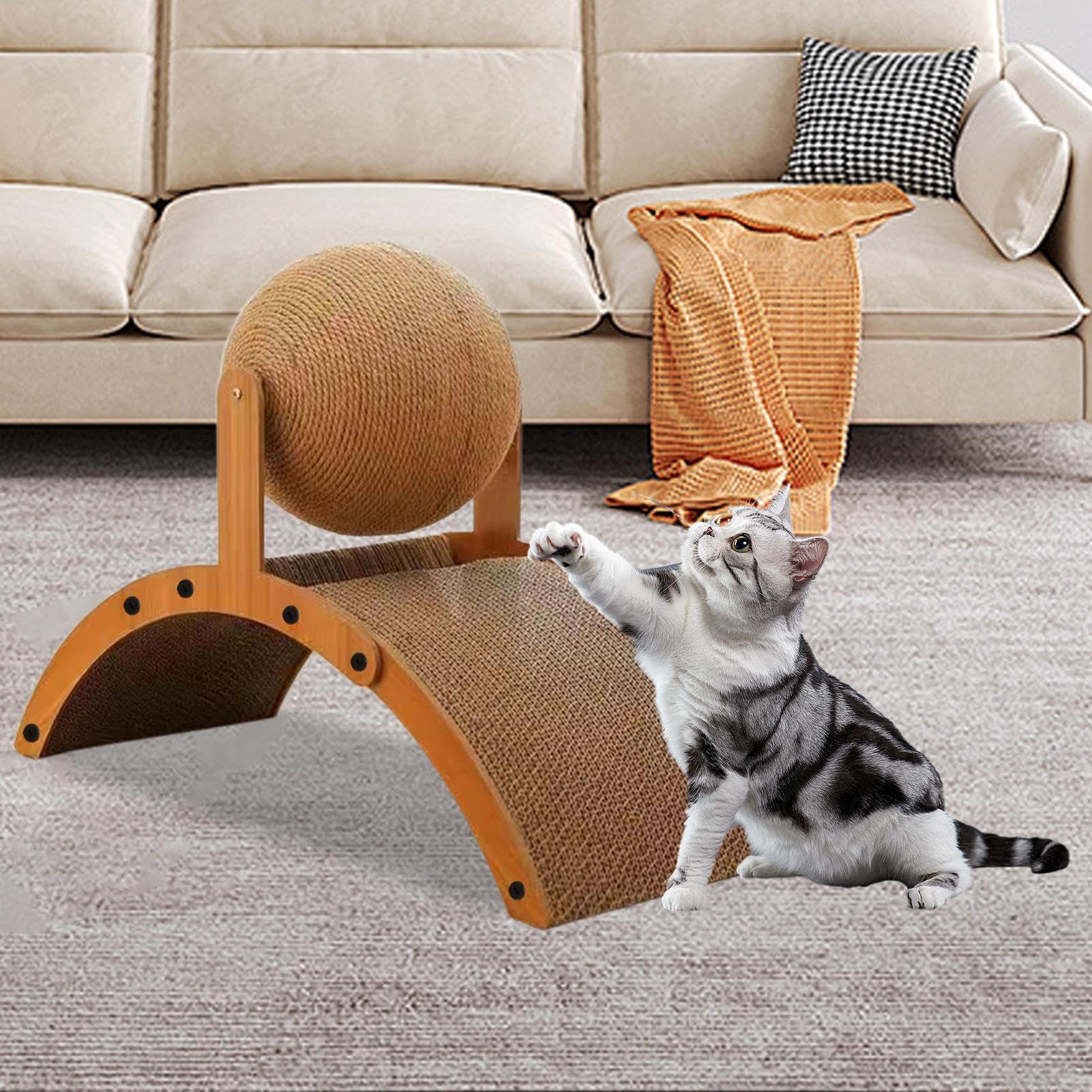 Katzen Kratzspielzeug -,Interaktiver Vertikaler Kratzer Für Kätzchen & Seniorenkatzen Mit Wellpappe Basis Für Wohnung Balkon Fensterbank Stabil Für Mehrere Katzen