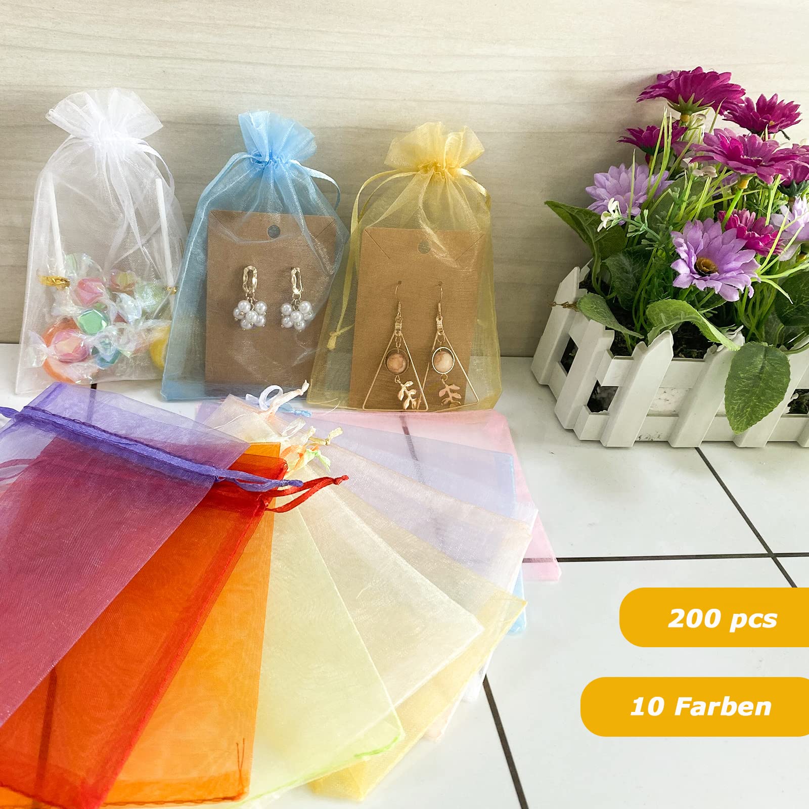 100x Organzasäckchen 10x15cm Weiß - Geschenkbeutel Mit Zugband Für Süßigkeiten & Schmuck