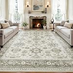Lavable 8x10 Zone Rug pour le salon,Boho Vintage Oriental Médaillon Tapis,Soft Low Pile Grande Rug Non Slip pour la salle à manger,Chambre,Salle de chevet,Farmhouse,Nursery,Bureau d'accueil.