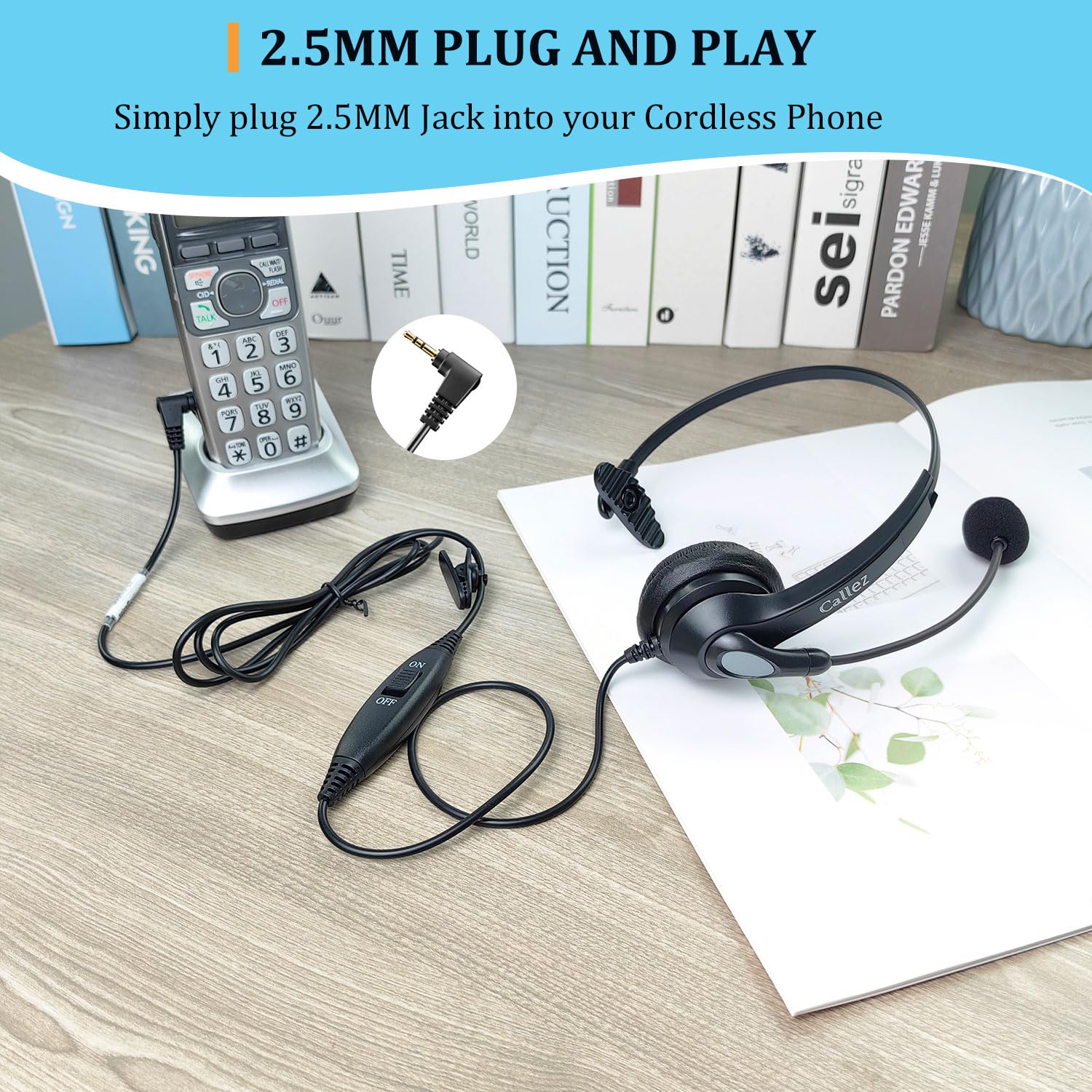 Callez Cuffie Telefono Fisso con Filo con Jack da 2,5mm, Cuffie per Telefono con Microfono a Cancellazione del Rumore per Gigaset Panasonic Cisco SPA Alcatel VTech Polycom Dect Telefono Fisso Cordless