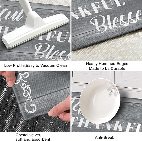 Miniatura 35 de Juego de 2 tapetes de cocina Thankful para cocinar, antideslizantes, impermeables, de pie para cocina, de 17 x 30 + 17 x 47 pulgadas, beige