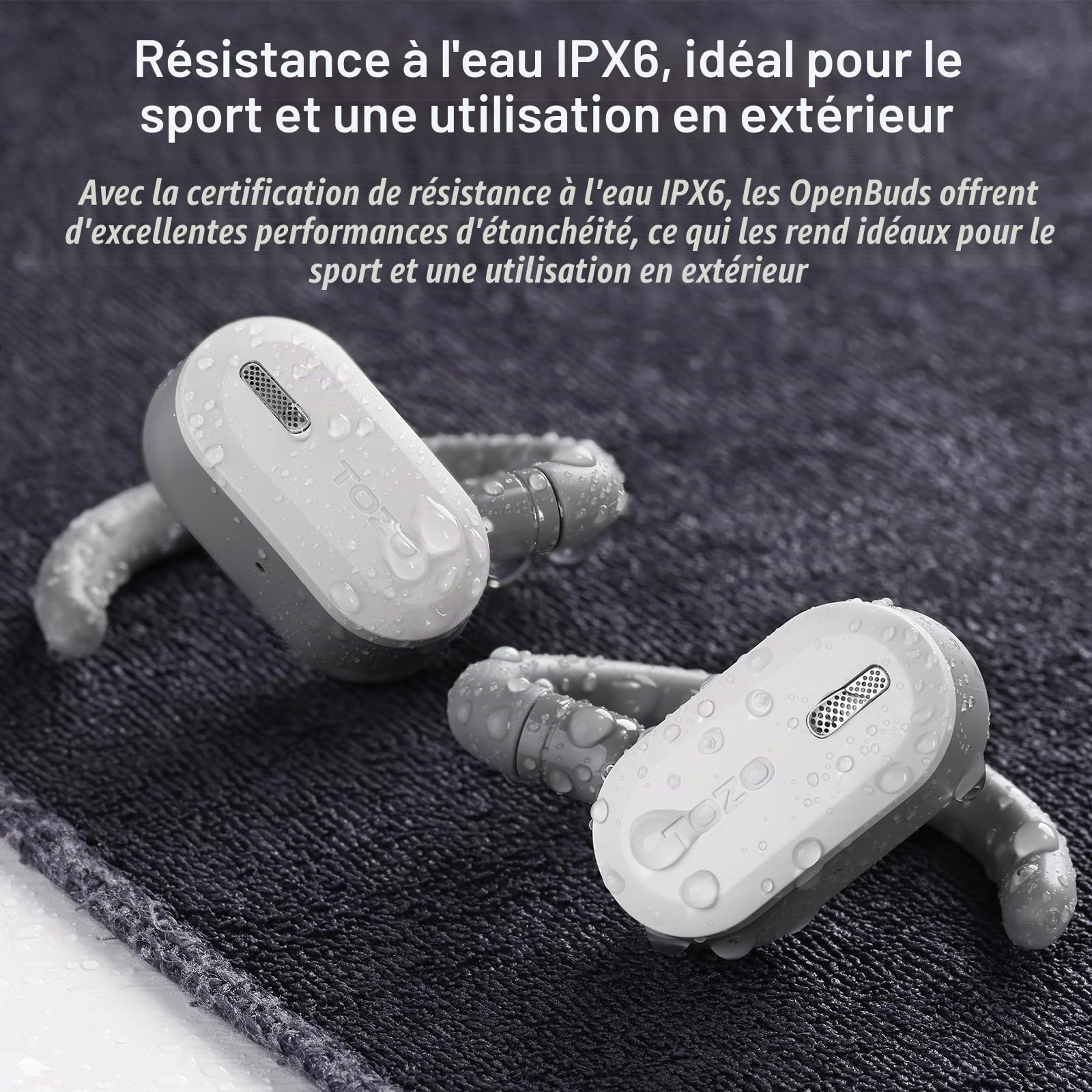 TOZO O2 Écouteurs Bluetooth sans Fil Sport à Réglage Multi Angles 42H | Basses Profondes, Crochet Pliable et Comfort, Appels Cristallins, Idéal pour le Sport, la Conduite et le Travail