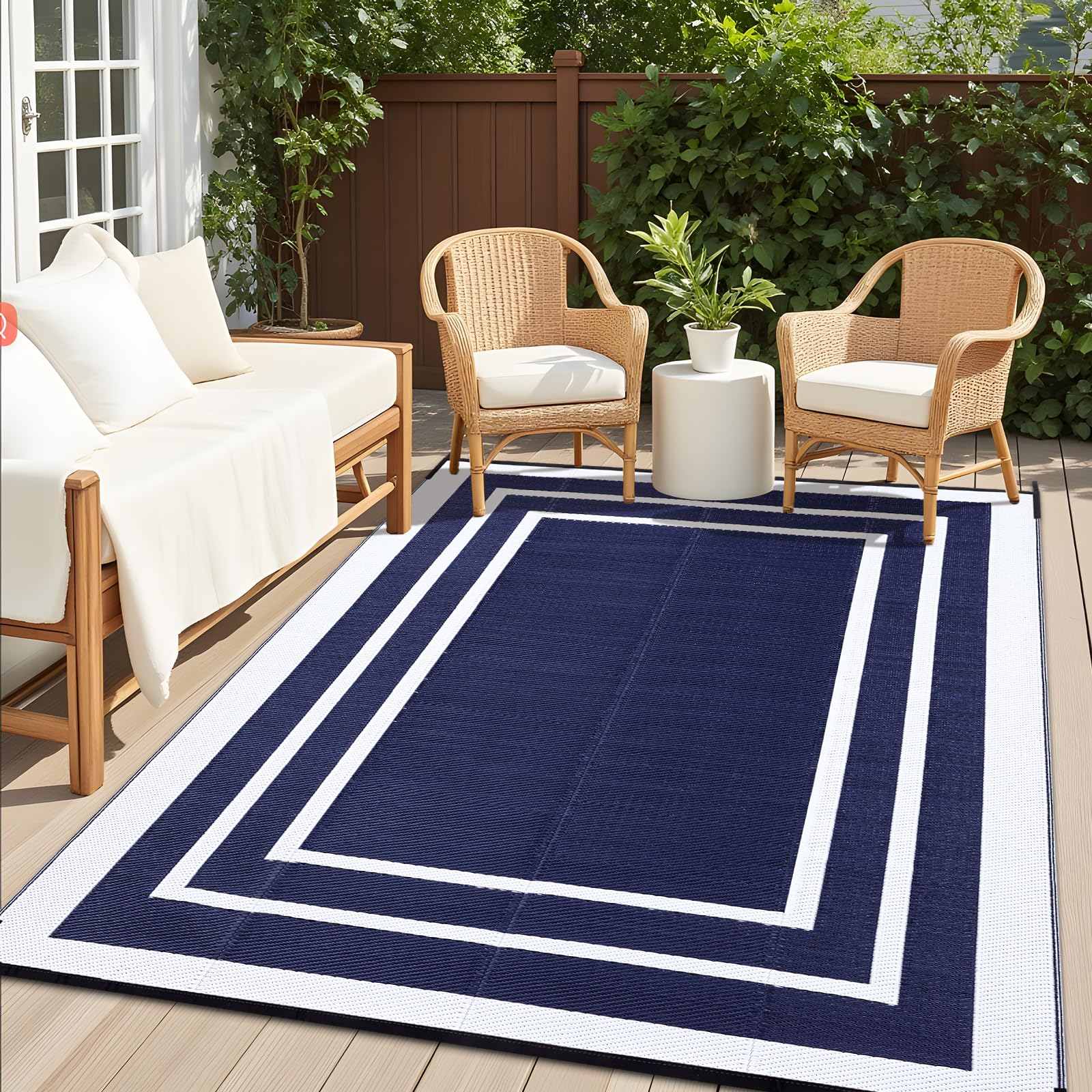 OLANLY Outdoor Rug 8x10 ft Waterproof, Reversible Outdoor Plastic Straw Rug, RV Mat, Indoor Outdoor Carpet Clearance for Patio, Camping, Balcony, Deck