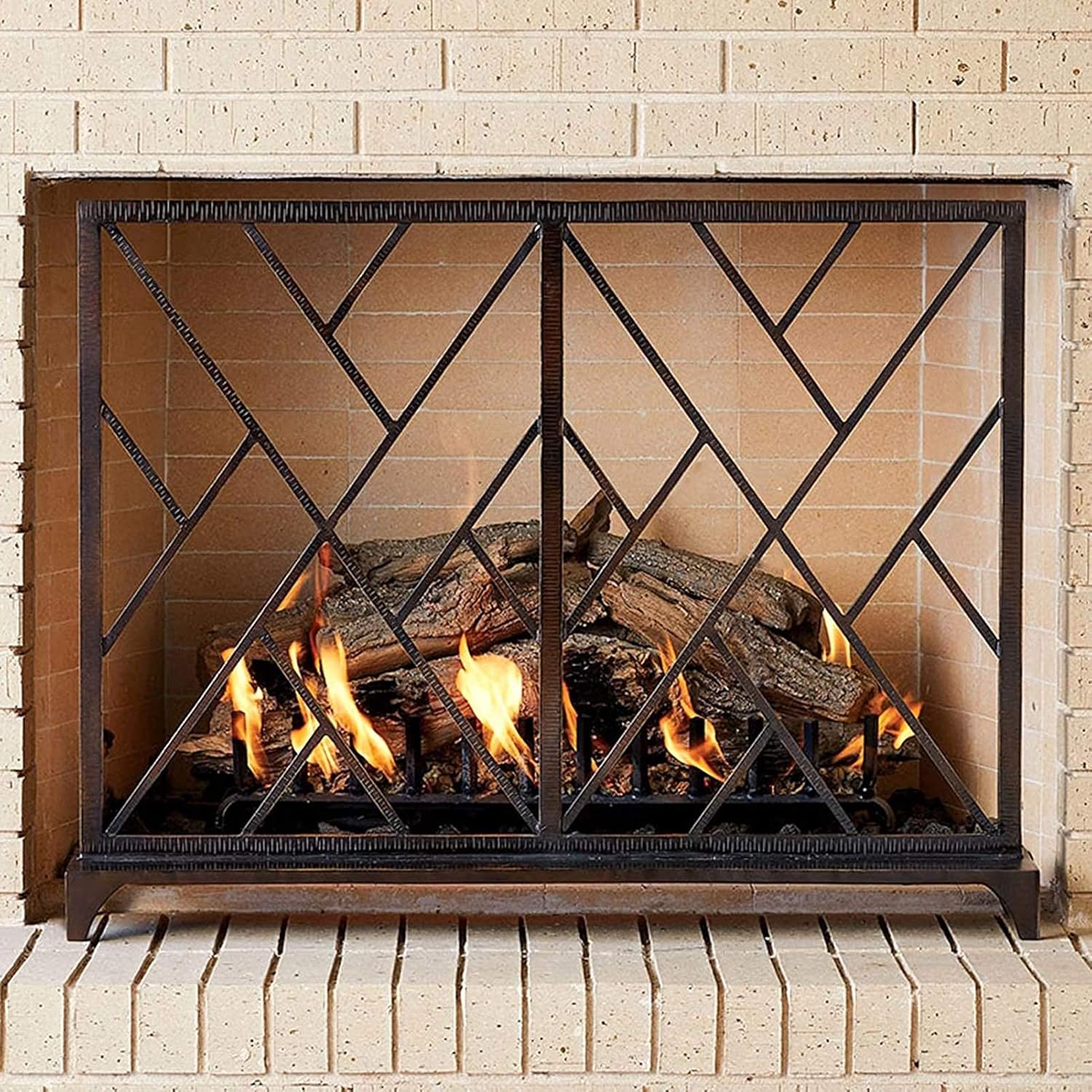 Large Fireplace Screen Mesh Cover for Fire Pit, Brass Color FireGuard for Living Room Fireplace Decor, 39.4×30.7×7.9 in (Color