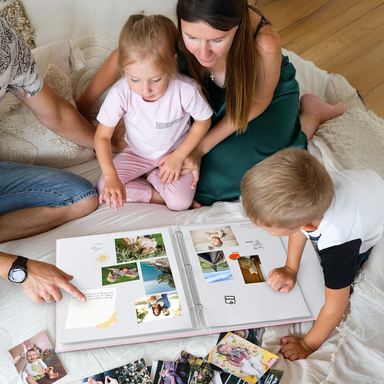 3 Ring Binder 12x12 Inch Large Scrapbook Photo Album, Linen Cover Scrap Book with 30 Plastic Sleeves 60 Pages 12 x 12 Scrapbooks White Pages for Wedding Couples Baby Travel Women Kids (Pink)