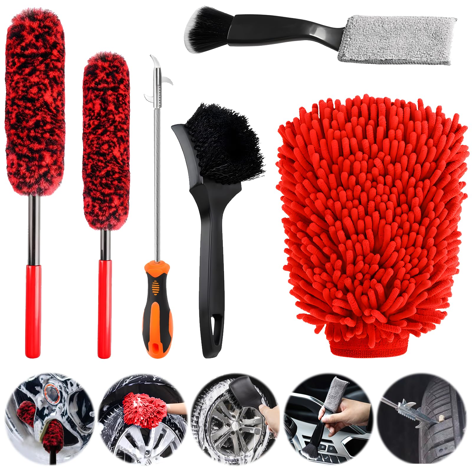 Dhnvcud Auto Reinigungsset, 6 Stück Autopflege Set, Auto Detailing Pinsel Auto Waschanlage Set, Autoreinigungsset für Auto Innen und Außen