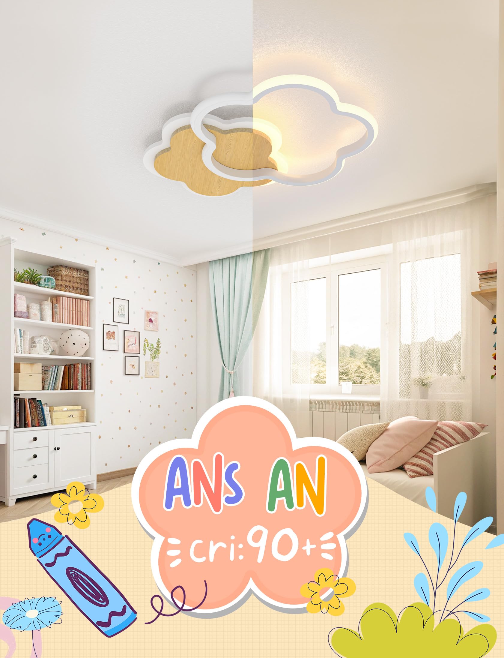 LED Deckenleuchte Kinderzimmer Deckenlampe Blumenform Bambus Deckenbeleuchtung 36W Dimmbar mit Fernbedienung Deckenleuchten für Kinder Schlafzimmerlampe Babyzimmer Mit Nachtlichtfunktion 50cm