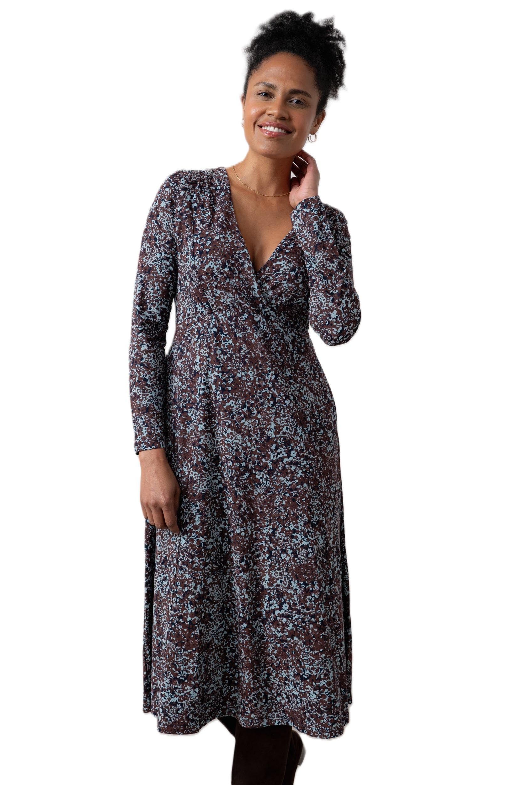 Lily & Me Women's Chocolate Rose Floral Print Wrap Dress - Size 20