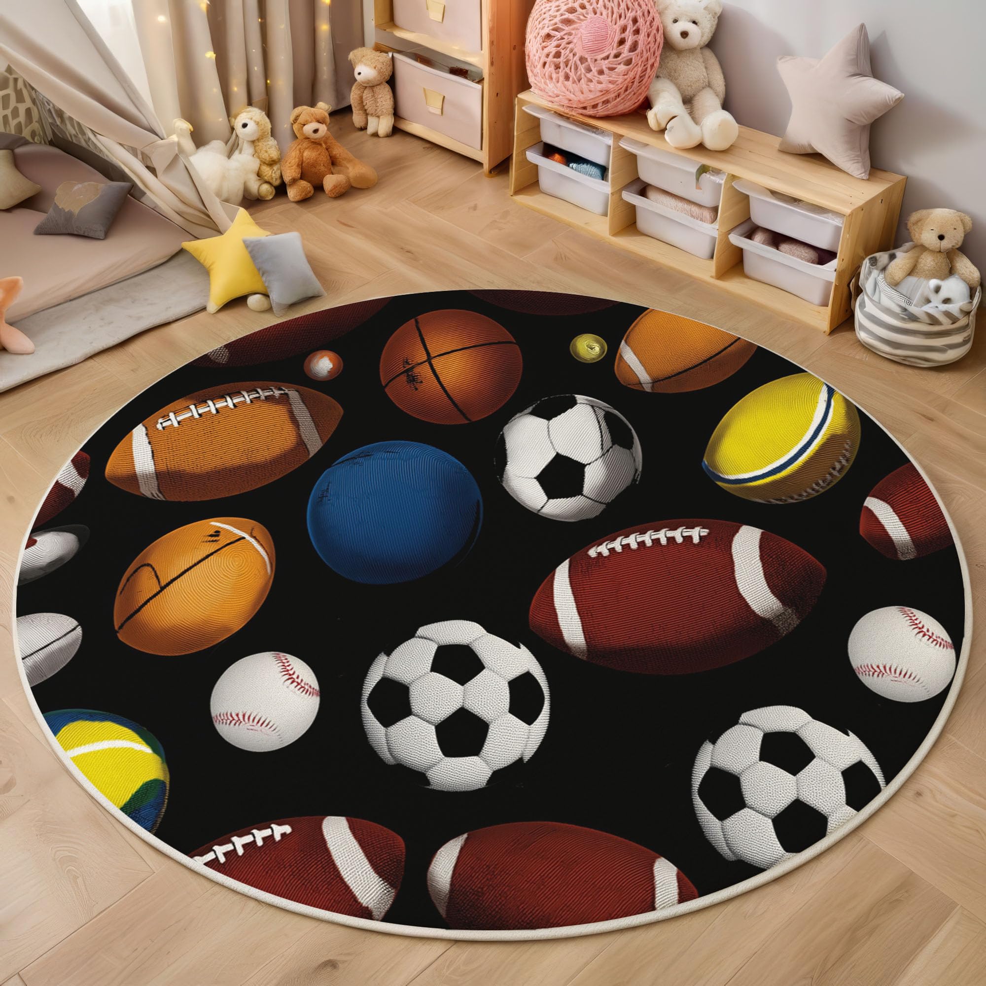 Tapis rond enfant basket-ball et football grand format 160cm de qualité