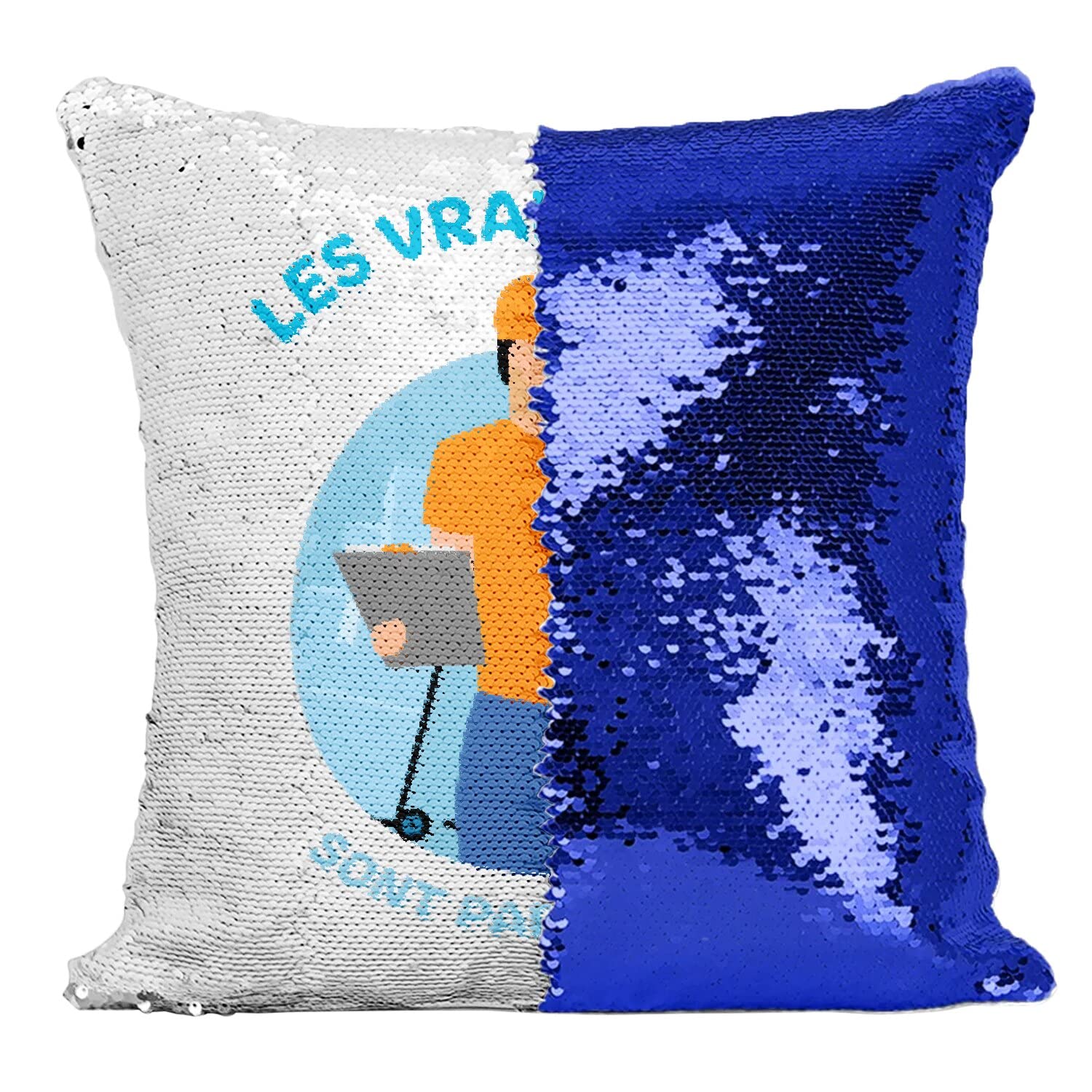 Coussin sequin bleu Les Vrais Héros hommage vibrant à nos livreurs
