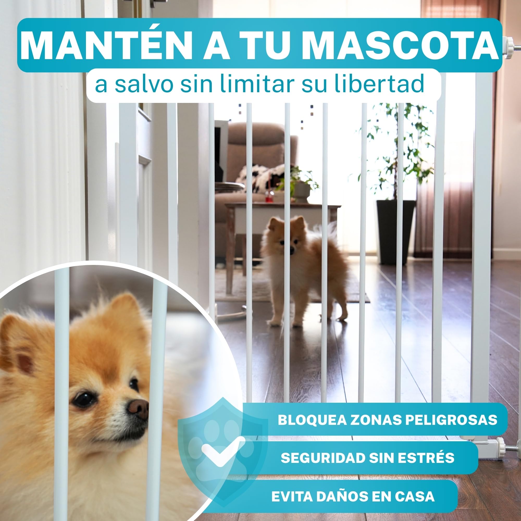 ALMAR Baby Barrera de Seguridad 67-74cm Blanco | Facil Montaje sin Tornillos para Puertas, Pasillos o Escalera para Niños o Mascotas | Valla Blanca con Sitema de Cierre Automático Giro Ambos Lados