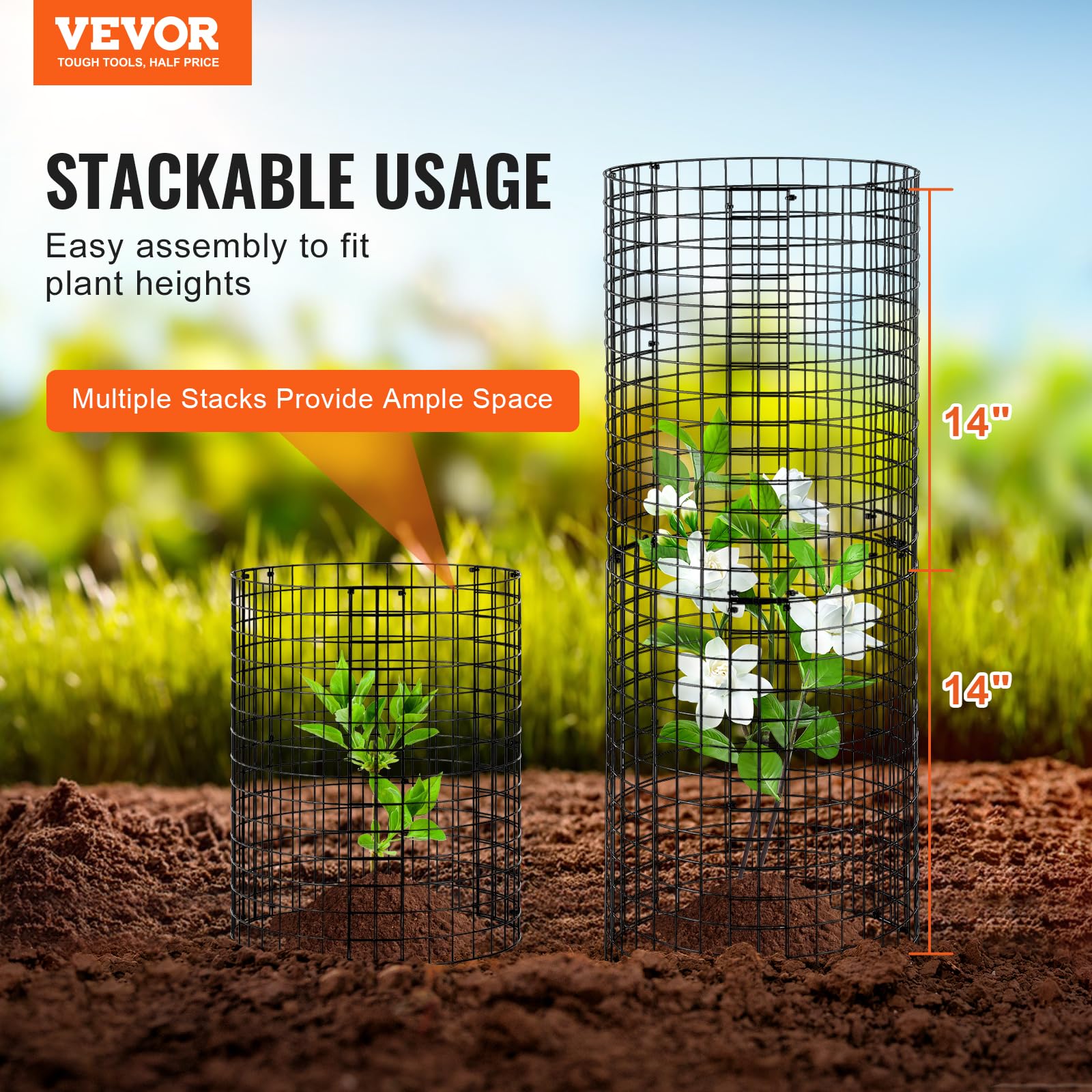 VEVOR Gabbia per Protezione Piante 6 Pacchetti, Diametro 32cm Altezza 35,56cm, Kit per Protezione Piante da Esterno Rete Metallica per Piante da Esterno, per Fiori Verdure, da Giardino Cortile Orto