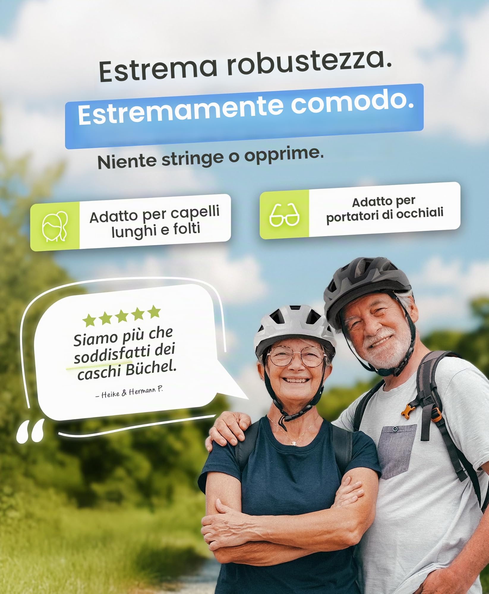 BÜCHEL Casco da bicicletta con tecnologia In-Mould e Cam Lock, casco per bambini, donne e uomini, con sottogola e rete anti-mosca lavabile, casco da bicicletta da 51-56 cm e 57-60 cm, nero, bianco