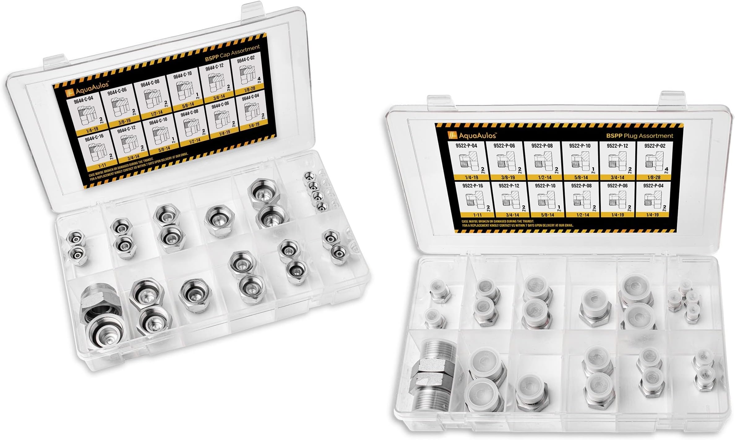 48 Pcs. BSPP Cap & Plug Assortment Hydraulic Adapter Fitting Kit Set, Galvanized Steel with Precision Threading