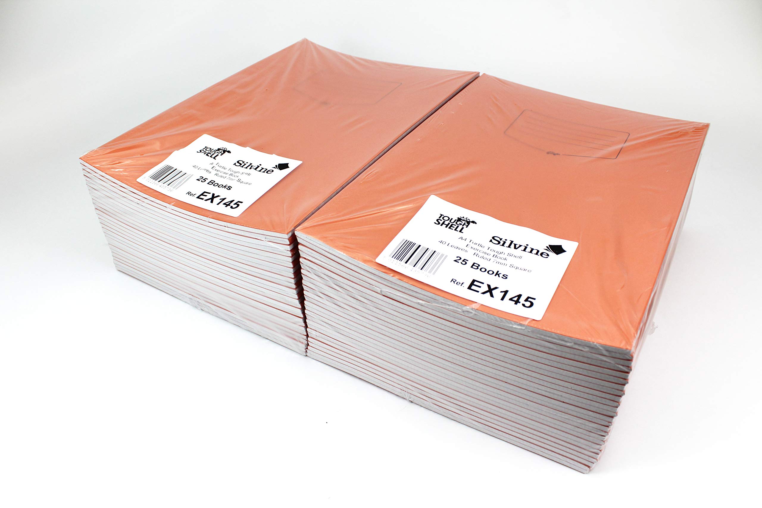 Silvine Tough Shell Schulheft, A4, 80 Seiten, 7 mm kariert, orange, laminierter Einband, 50 Stück