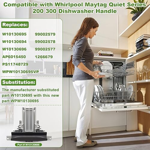 Miniatura 5 de W10130695 Reemplazo de manija de puerta de lavavajillas para Whirlpool Maytag Quiet Series 300 Mango de lavavajillas WPW10130695 W10862259