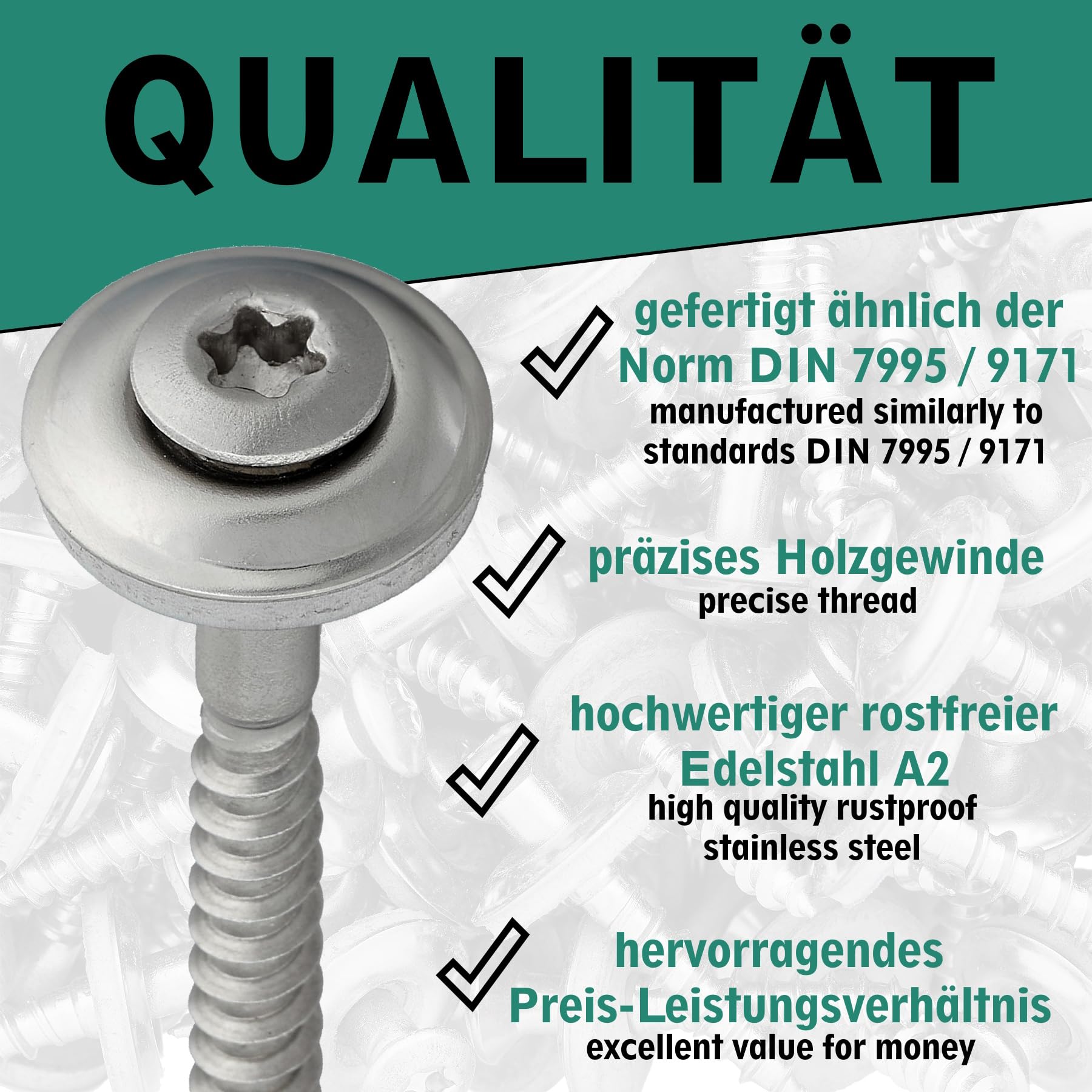 Śruby blacharskie z podkładką uszczelniającą EPDM (15 mm) i napędem Torx / TX20 | stal szlachetna A2 | podobne do DIN 7995/DIN 9171 | śruba do blachy trapezowej | śruba blacharska (4,5 x 70 mm, 500