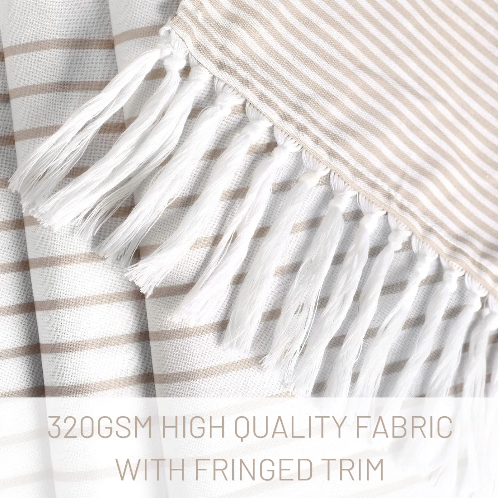 Boho Beige Shower Curtain For Bathroom Stripe Tassel