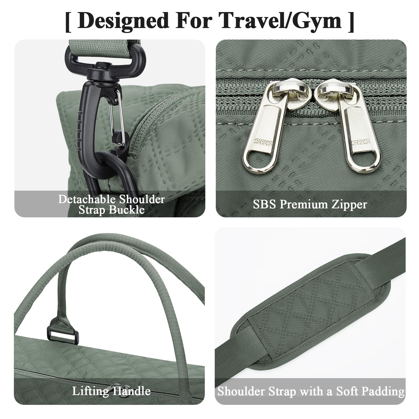 Borsone da Viaggio Donna, Bagaglio a Mano Borsa da Viaggio con Scomparto per le Scarpe, Borsa Sportiva Borsone da Palestra Grande, Borsa da Weekend, Borsa per Ospedale,H8-Verde militare