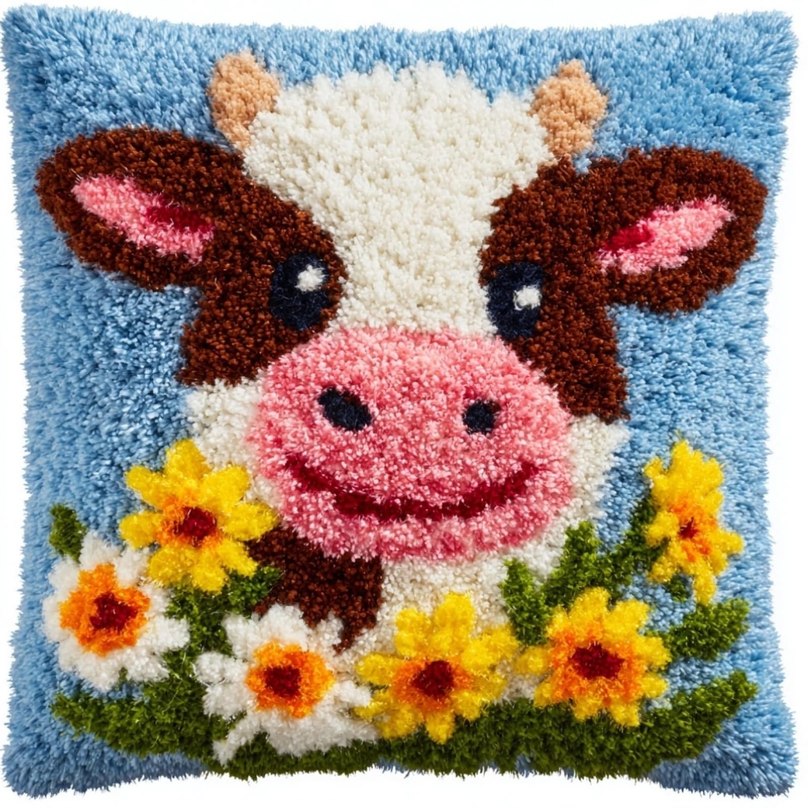 AxiangziK Latch Hook Pillow Kit 17x17in,Flowers and Beef