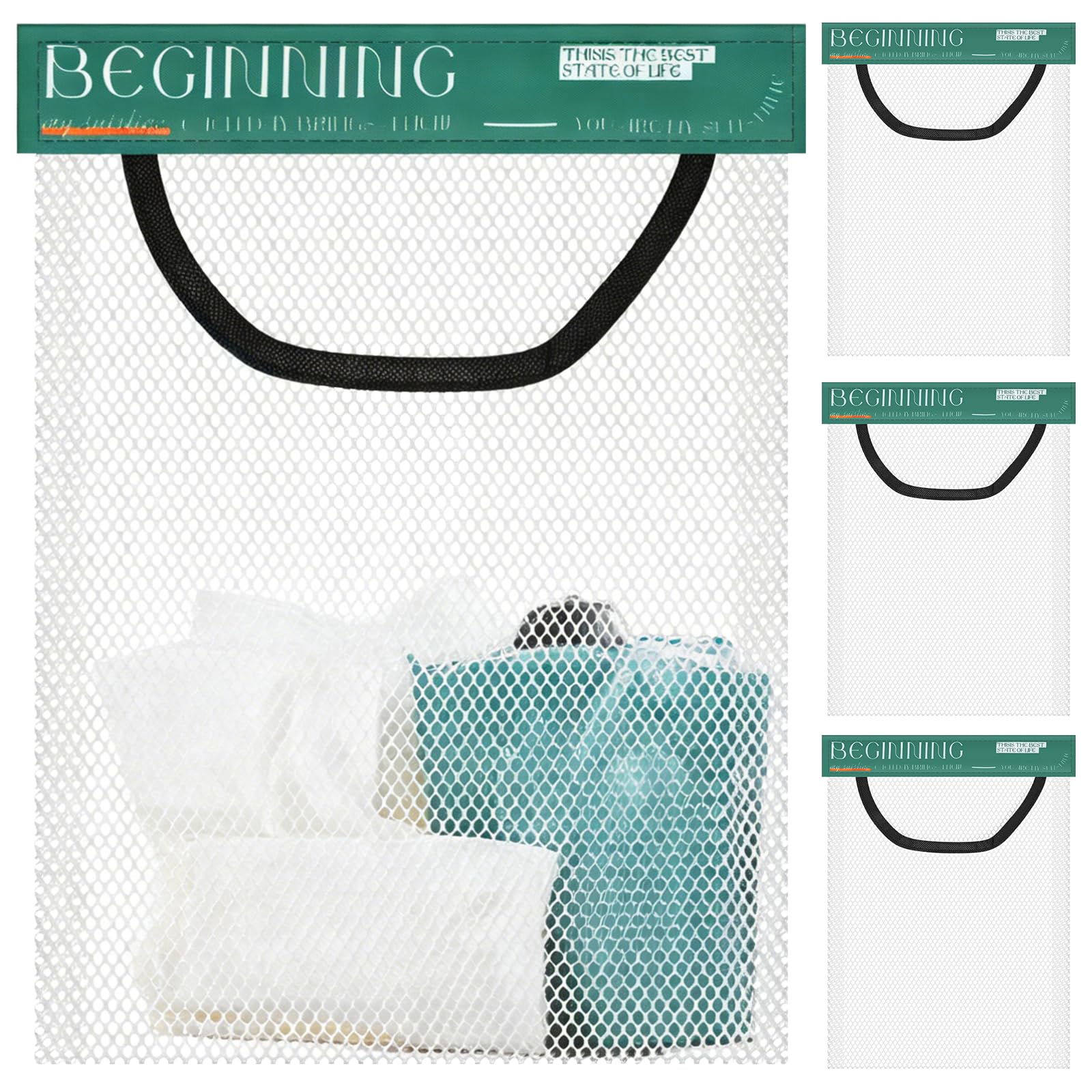BOBASH 4 Pcs Mesh Plastic Bag Holder, Large Capacity Grocery Bag Storage Dispenser, Sticky Wall Mount Trash Organiser for Kitchen Cabinet Door, Bathroom & Pantry, No Drill Self-Adhesive Net(green)
