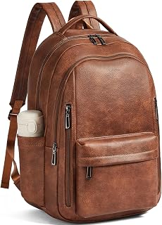 LATMAP Backpack Purse for Women Men Faux Leather Backpack, Travel Work Laptop Back Pack Teacher Bookbag fits 15.6" Laptop, Brown