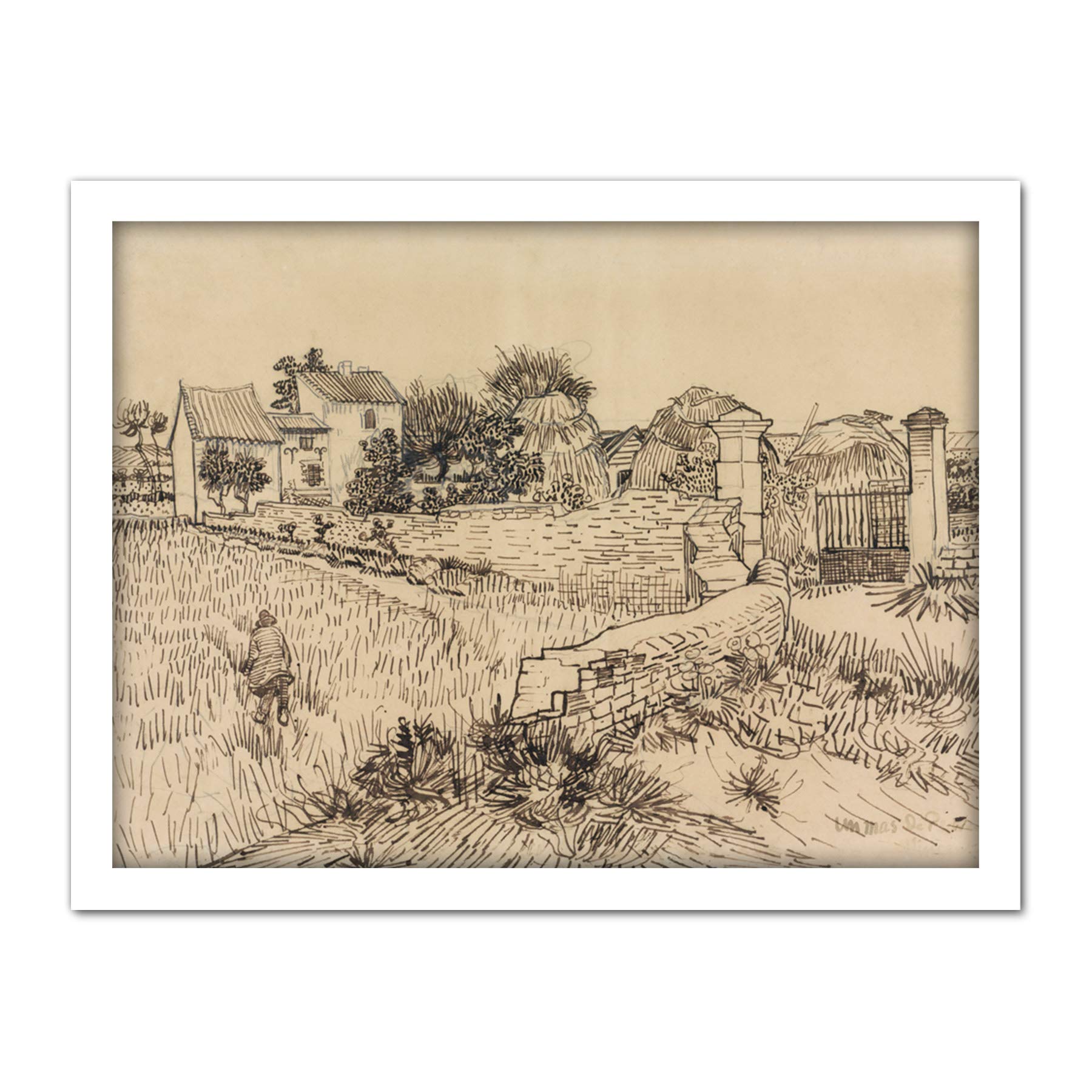 Artery8 Vincent Van Gogh Farm In Provence Illustration Artwork Framed Wall Art Print 18X24 Inch