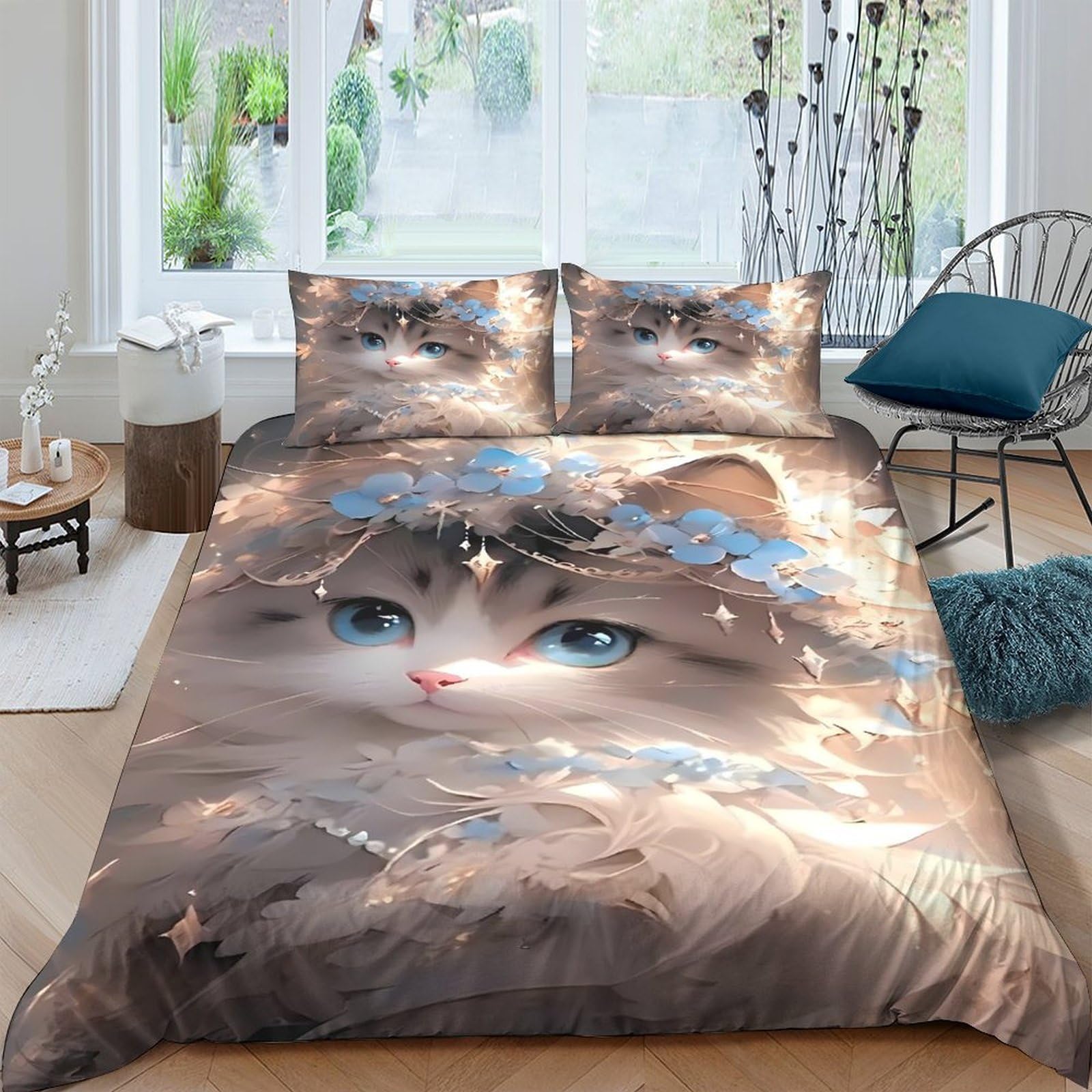 Ctjqhvkz Style-6 3D Printed Cat Face Fitted Sheet Microfiber Soft Bedroom Decor Animal Art Bed Cover For Adult Teen Guest Room Single（135X200cm）