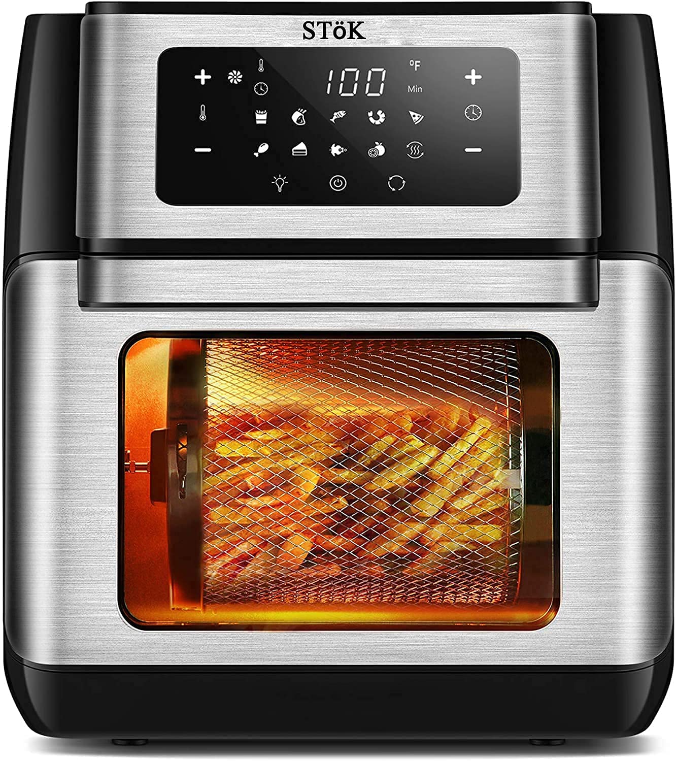 SToK (ST-AFD-10L) Electric Fryer with 3D Smart Rapid Air Technology/LED Digital Touchscreen/8 Presets/10 Liter Large Basket Capacity 1500-W Electric Hot Air Fryers - Silver (1 Year Offsite Warranty)