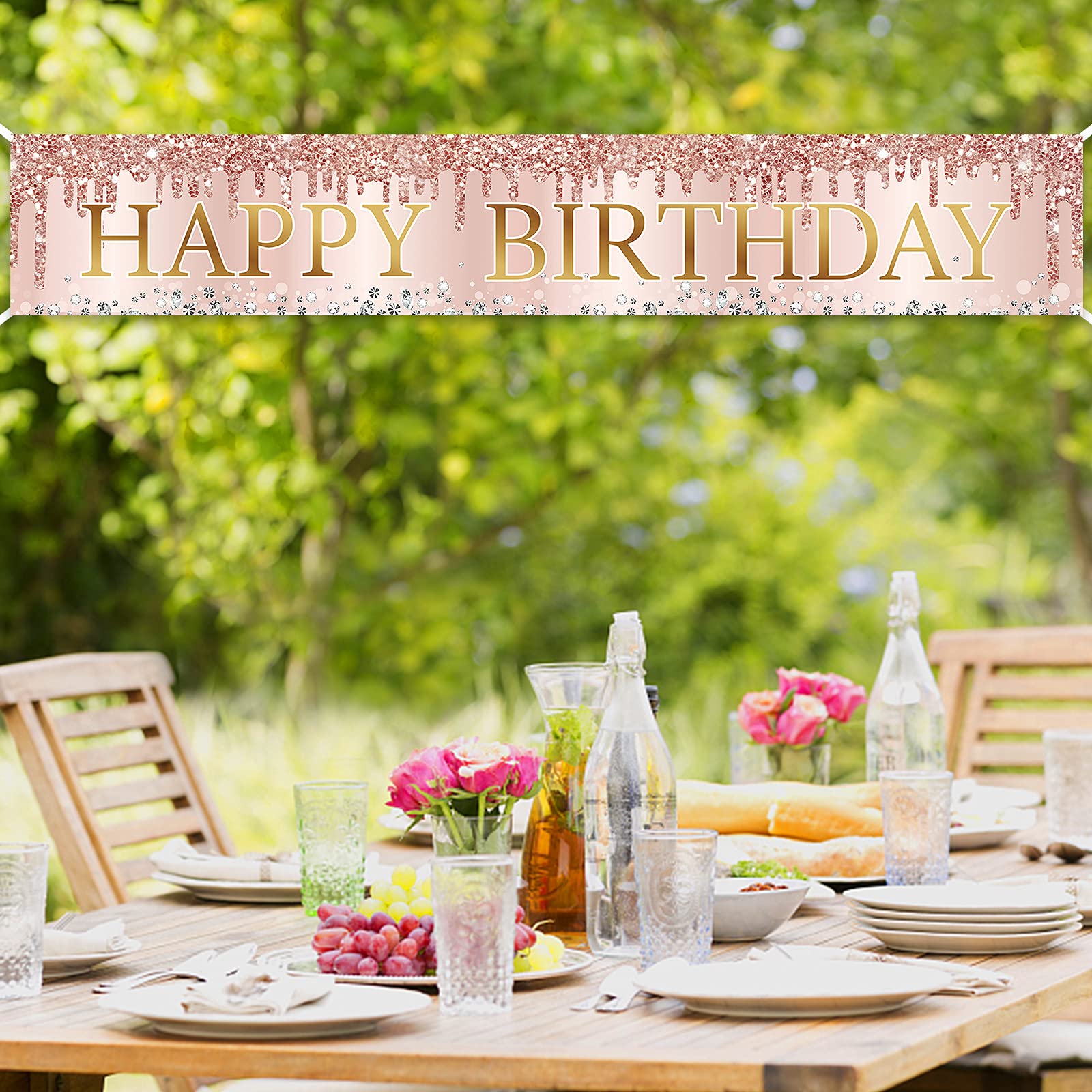 Happy Birthday Banner - 3 X 0,5 M Groß, Rosa Und Roségold, Für Indoor- Und Outdoor-Partys, Mit Aufhängeseil