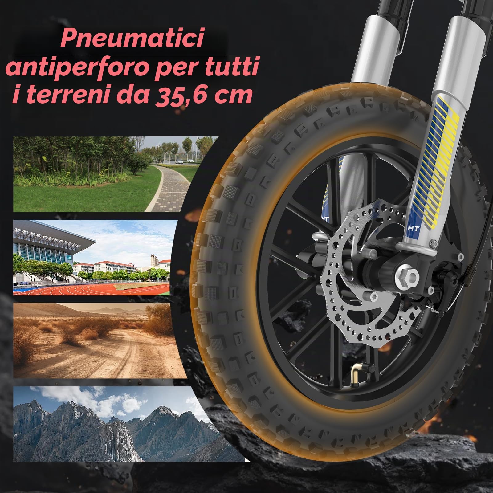 HITWAY Moto Cross elettrico bambino 14" – Motore 400 W, Batteria 36 V 10,4 Ah, 3 velocità (10/15/25 km/h), Autonomia 30-45 km, Doppia sospensione, Pneumatici per tutto il terreno, da 8 anni