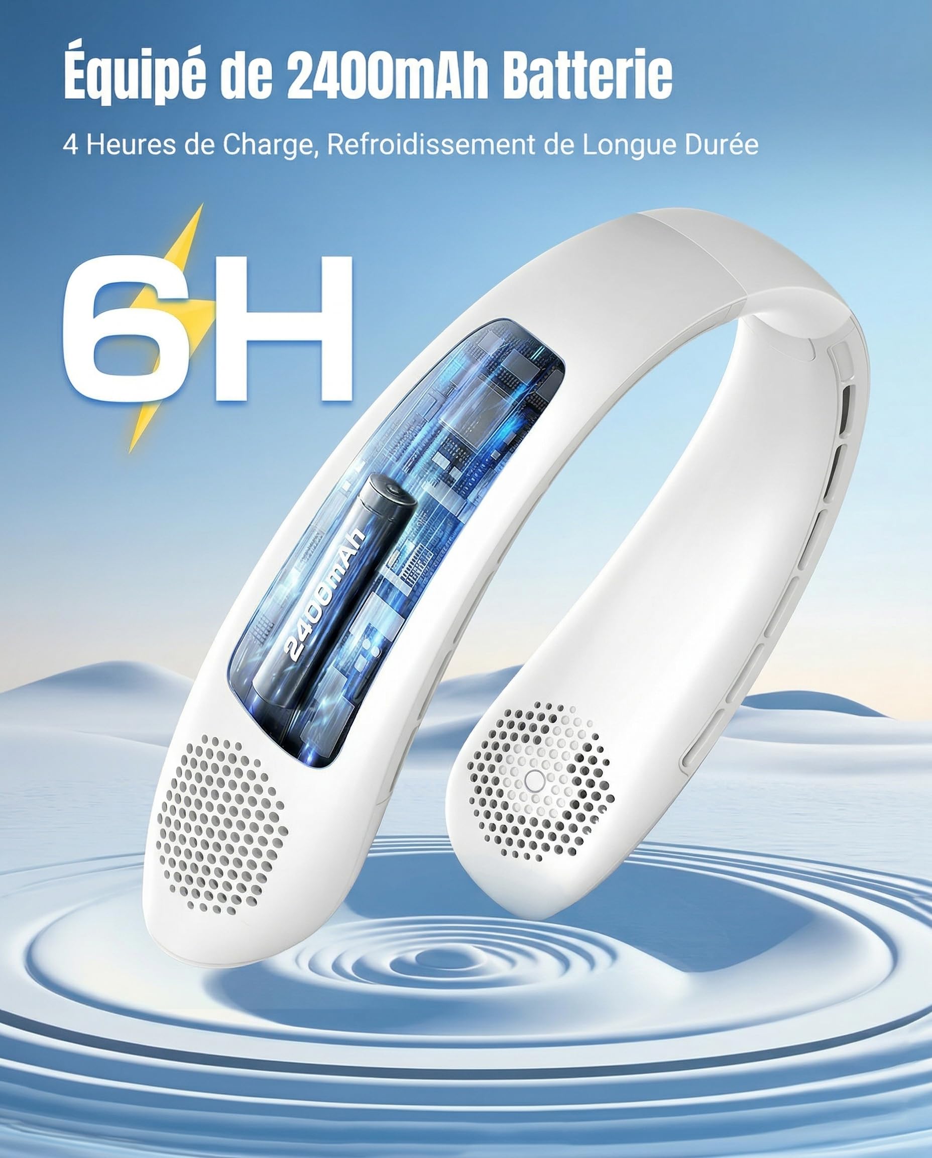 Ventilateur de Cou, 360° Ventilateur Portable Silencieux, 3 Vitesses Ventilateur Cou USB avec Affichage LED, Petit Ventilateur Sans Pale Personnel pour Domicile,Bureau,Voyage,Sport,Yoga