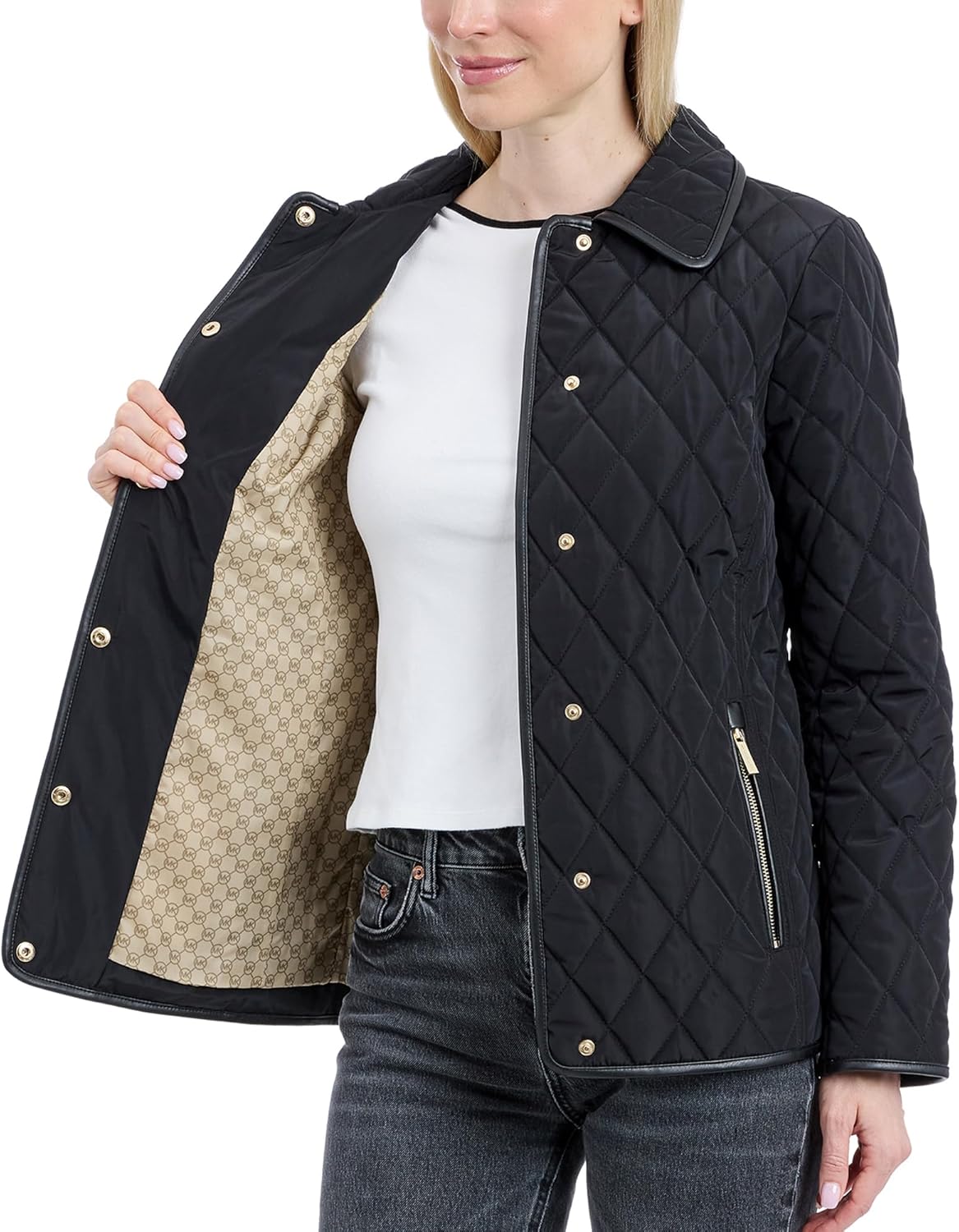 Michael Kors Womens Diamond Quilted Jacket for Women, Stylish Lightweight Jacket with Trim Detail - Image 2
