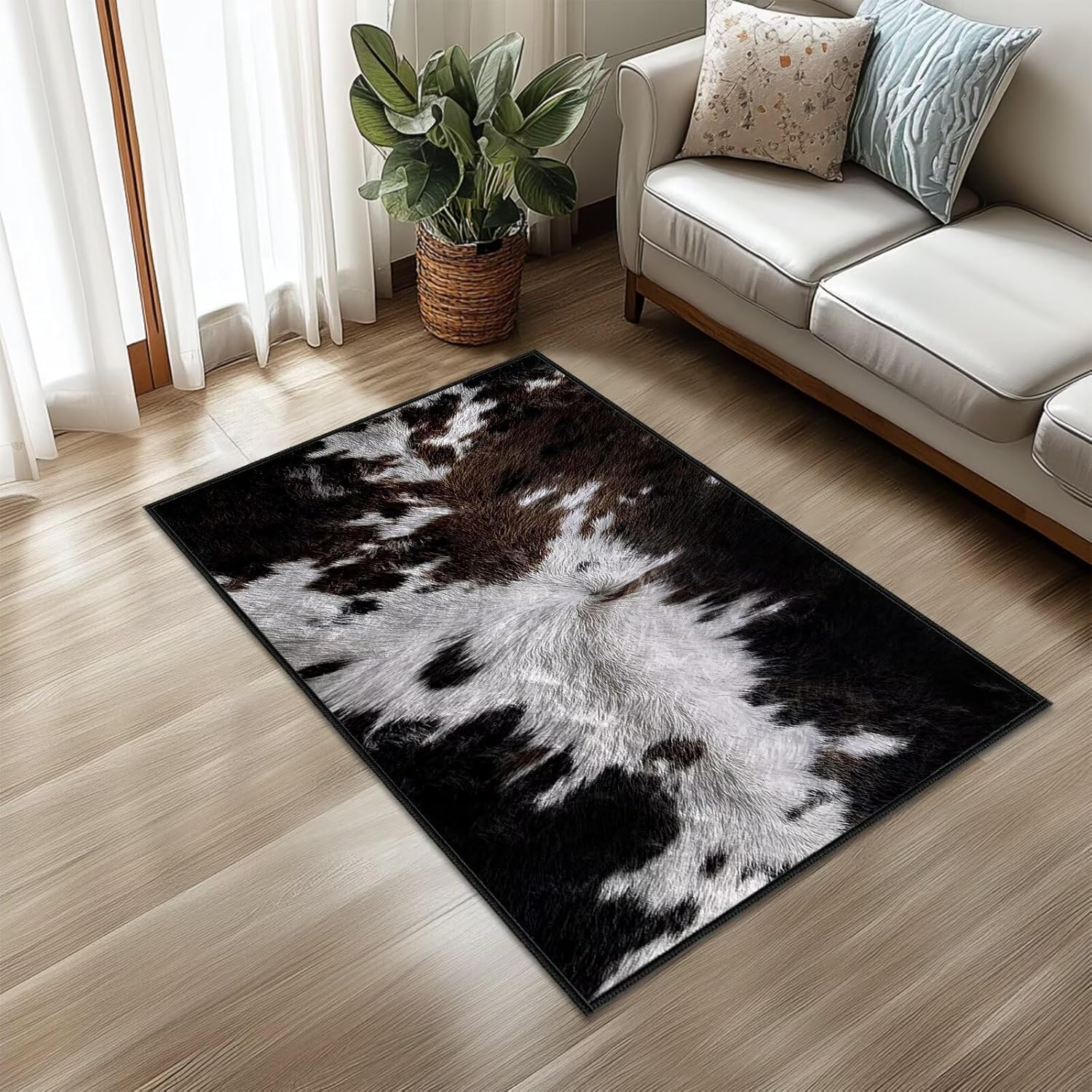 Cowhide Area Rug Washable Entry Rug 2x3 Western Kitchen Rugs for Entryway,Cow Print Rugs Non-Slip Indoor Entrance Door Mat,Rustic Throw Carpet Vintage Small Area Carpets for Front Door,Bathroom