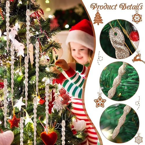 Vista 192 de 30 piezas de carámbanos de plástico retorcidos de plástico de carámbanos de Navidad, decoración colgante para árbol de Navidad, fiesta de Navidad