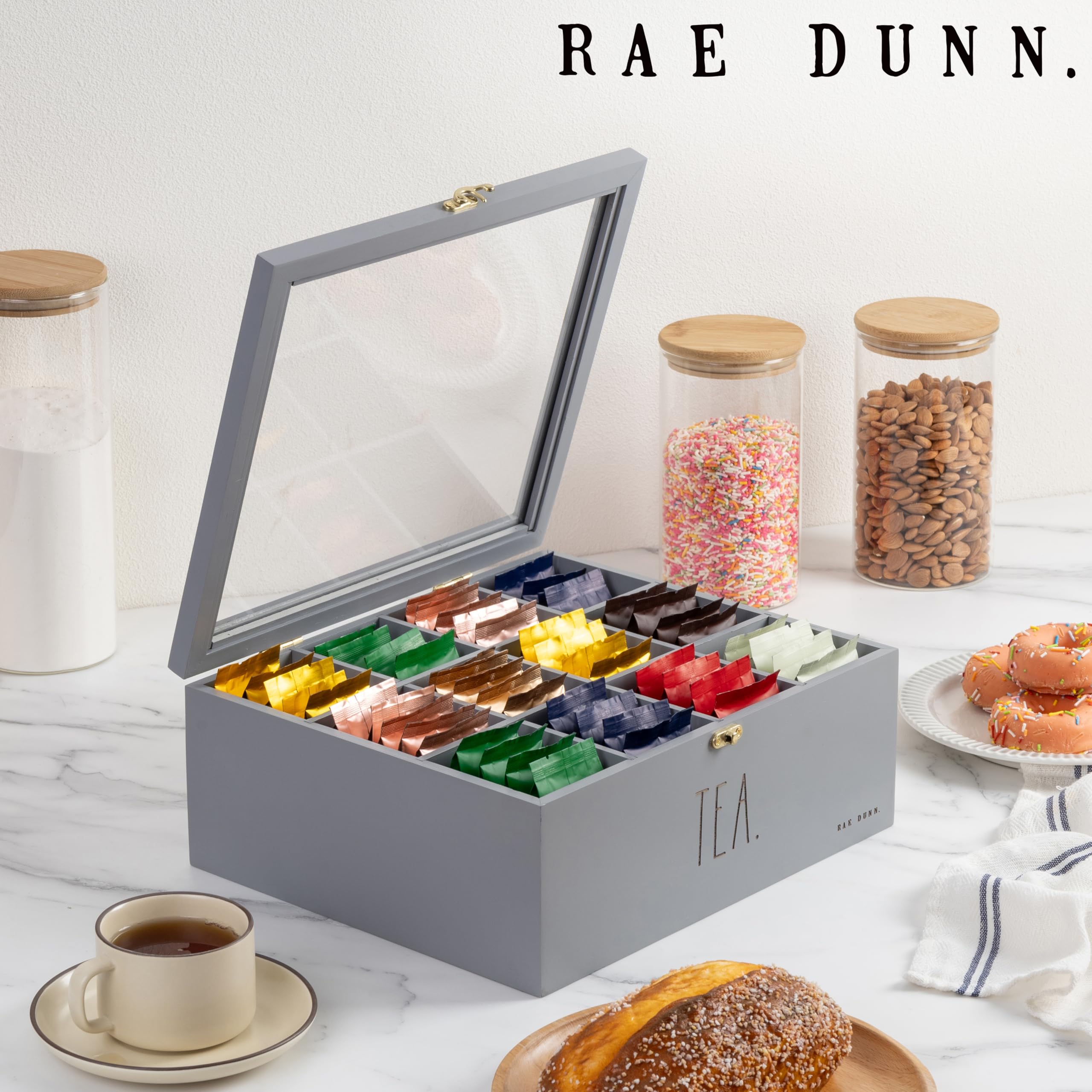 Amazon.com: Rae Dunn Tea Bag Organizer - Tea Box Divided Storage