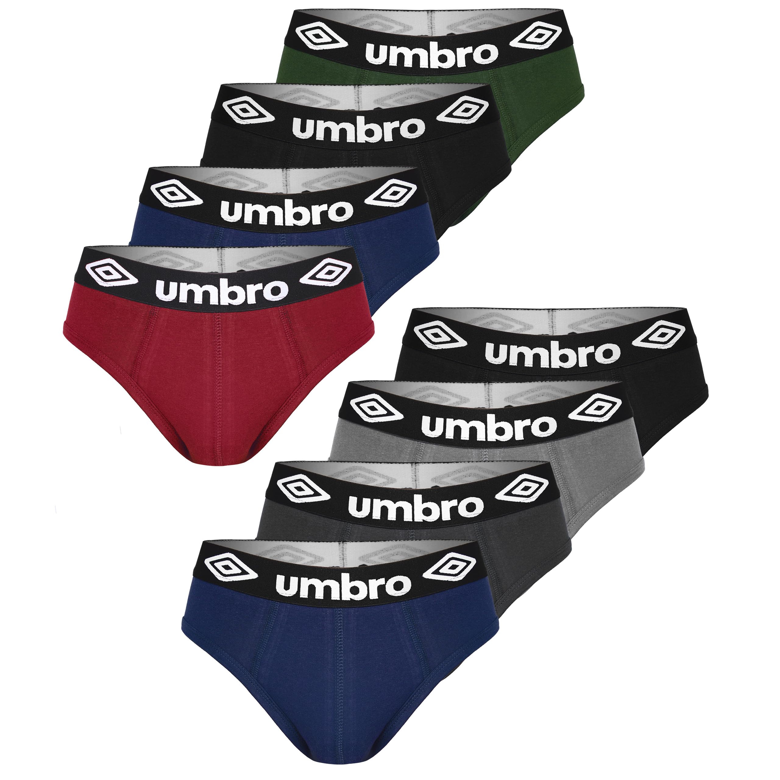 Umbro Mutande Uomo Cotone 8 Pezzi M, L, XL, XXL | Slip Uomo in Cotone Elasticizzato, Traspirante | Intimo Maschil | Sportivi