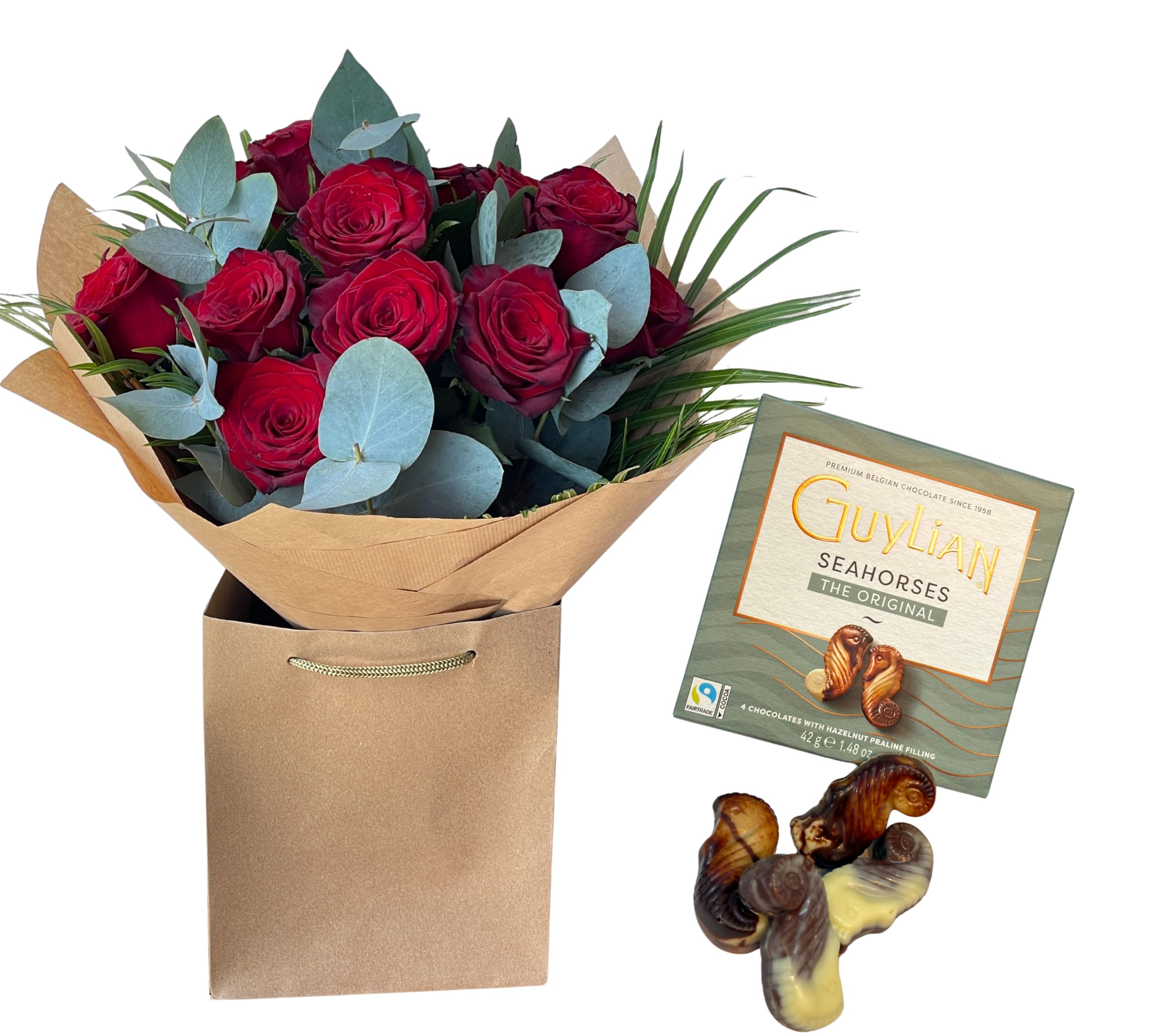 Deep Desire Bouquet Fresh Red Roses, Celebrate anniversaries, birthdays, or just because. Seasonal Flowers Arrangement Love Giftting (chocolate)