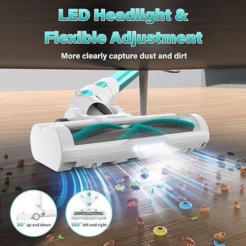 Miniatura 8 de Tikom V500 - Aspiradora inalámbrica para el hogar, 40000 Pa450 W con pantalla táctil LED, base de pared de carga, antienredos, aspiradora de mano