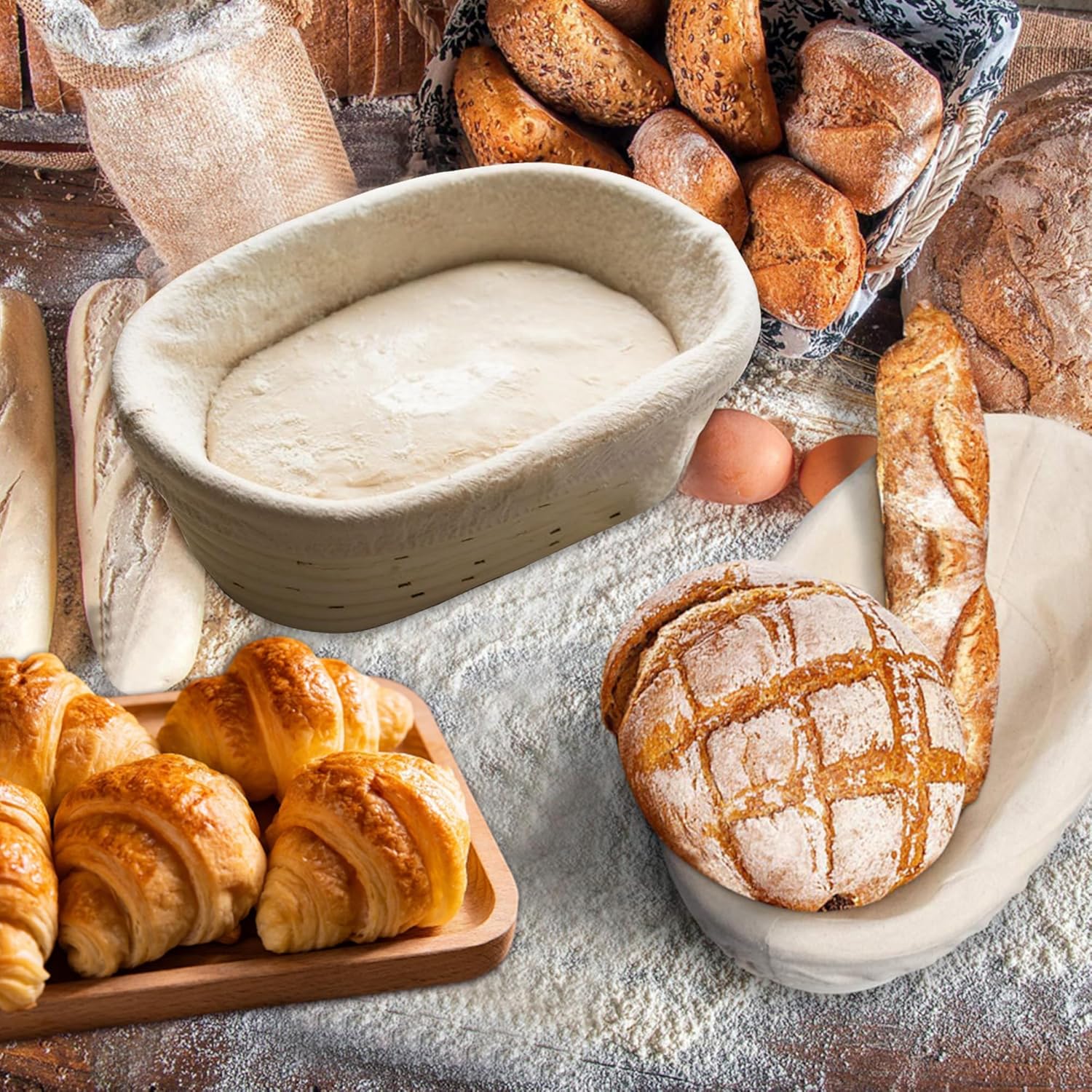 Sourdough Bread Baking Supplies, 2 Pack Banneton Bread Proofing Basket 10 inch Round & 10 inch Oval Proofing Bowls for Sourdough Bread with Liner Making Baking Fermentation Tools - Image 4