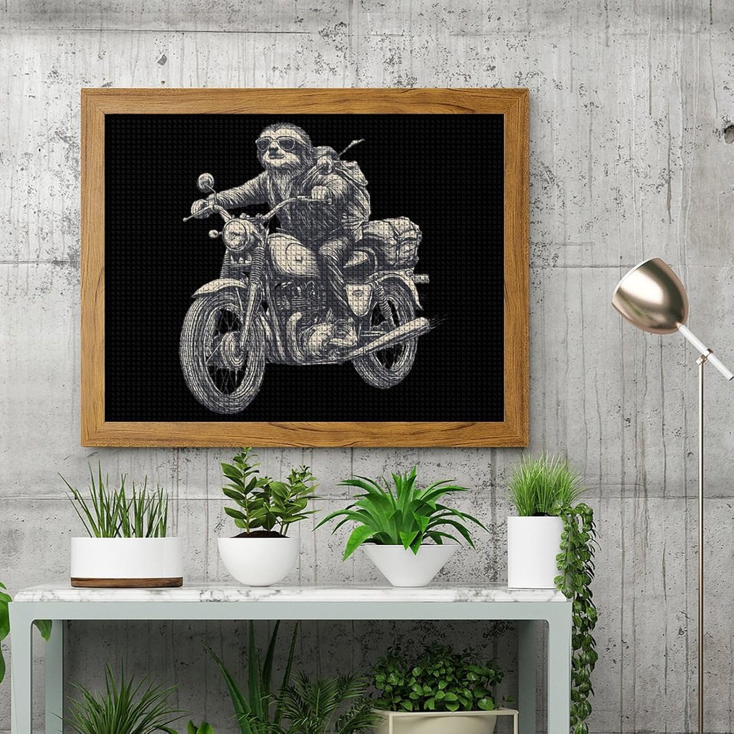 Sloth Old-School Motorcycle Ride Printed Diamond 5D Painting Kits DIY Full Drill Crafts for Home Wall Decor 16x20 Inch Yellow Wood 50 * 40cm