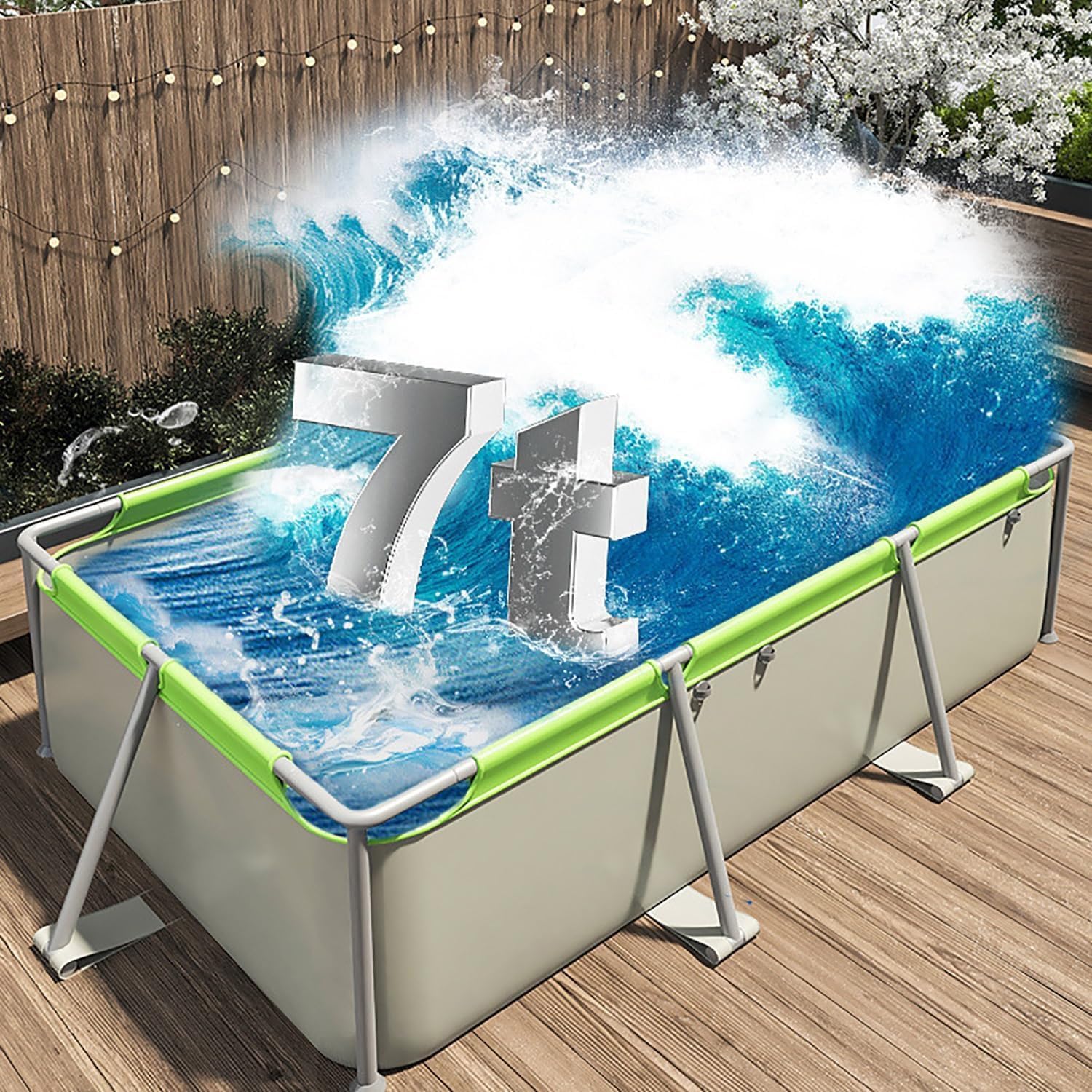 Piscina con struttura in metallo, piscina fuori terra rettangolare con telaio in acciaio, PVC resistente, non gonfiabile, facile da montare per cortile e giardino