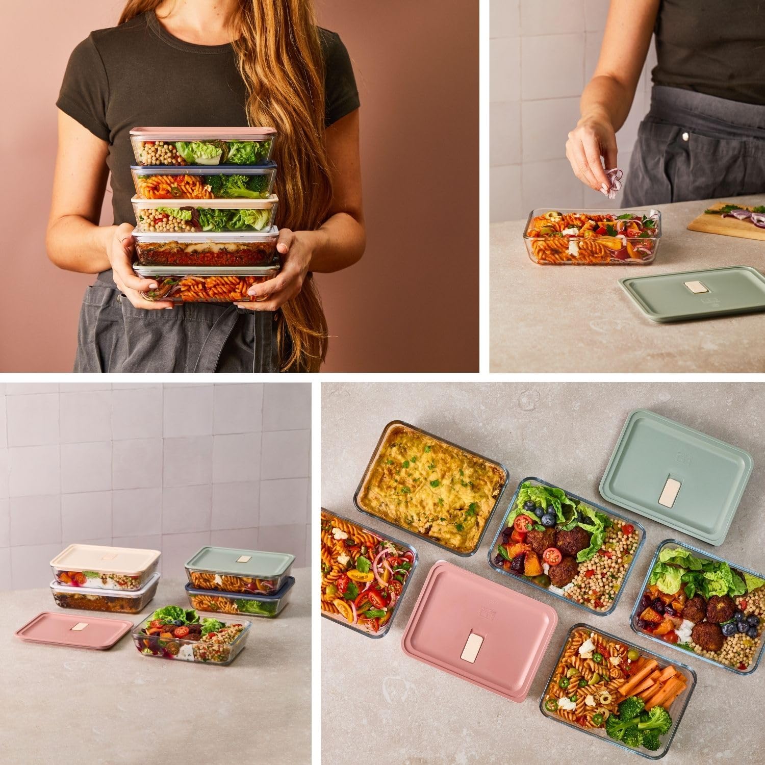 monbento x Pyrex – 5er-Set MB Prep-Glasbehälter – 5 x 600 ml – Luftdichte Behälter aus Borosilikatglas, zur Zubereitung großer Mahlzeiten, ofen- und mikrowellengeeignet, BPA-frei