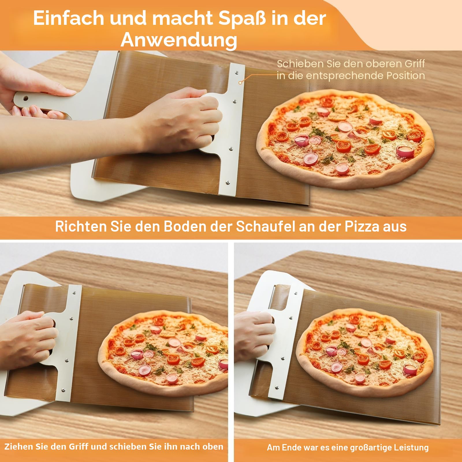 Gleitender Pizzaschieber Perfekt zum Übertragen von Pizzen - Pizzaschäler Mit Griff, Pizzaschälpaddel, Küchen-Pizzaschaufel-Backwerkzeug, Rollbar (2)